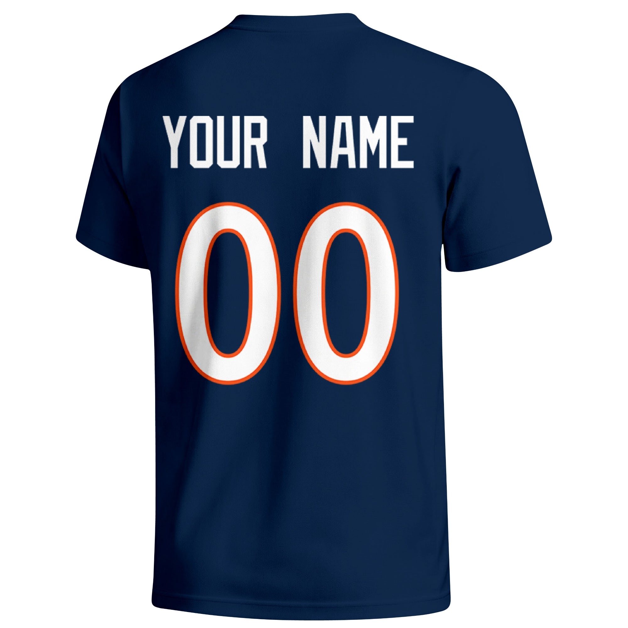 Denver personalized football badge T shirt in Navy showing the back custom name and number