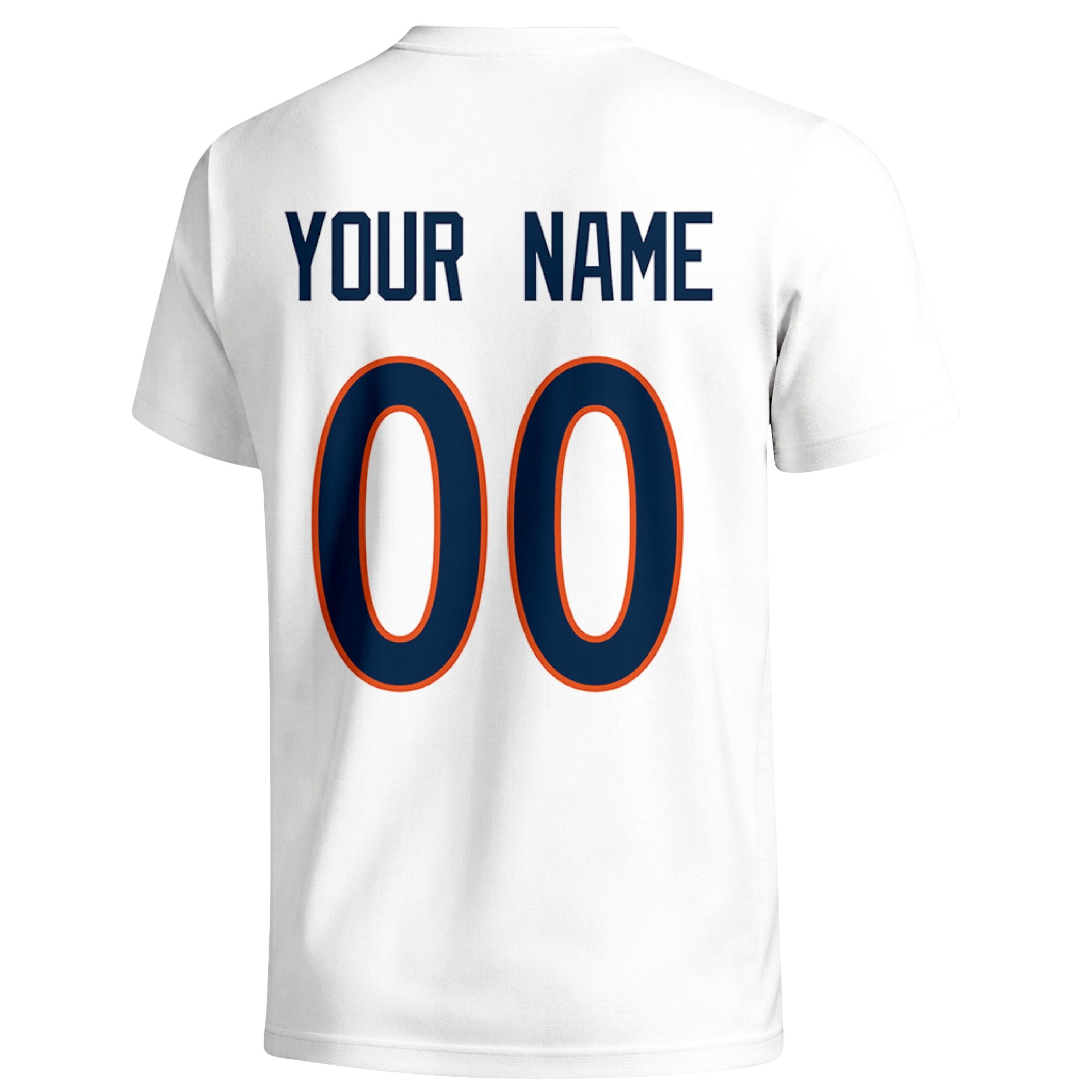Denver personalized football badge T shirt in White showing the back custom name and number