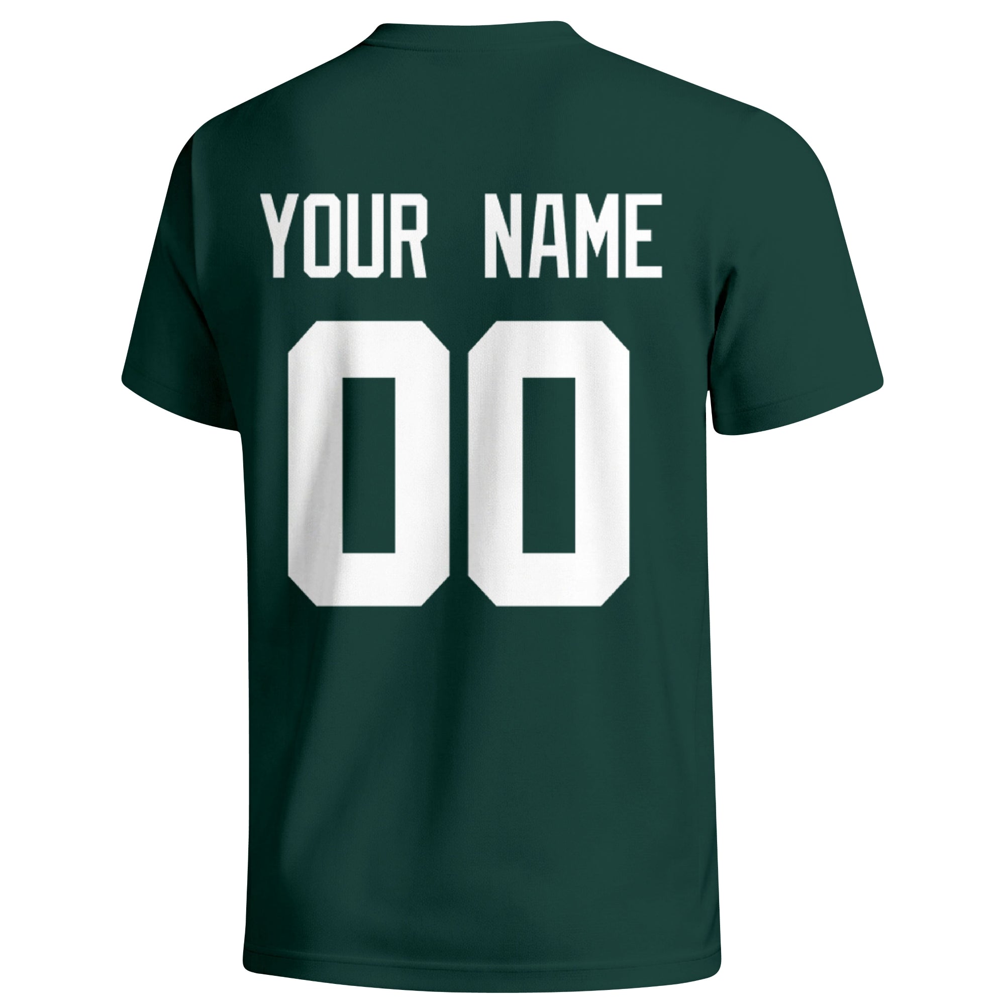 Green Bay personalized football badge T shirt in Green showing the back custom name and number