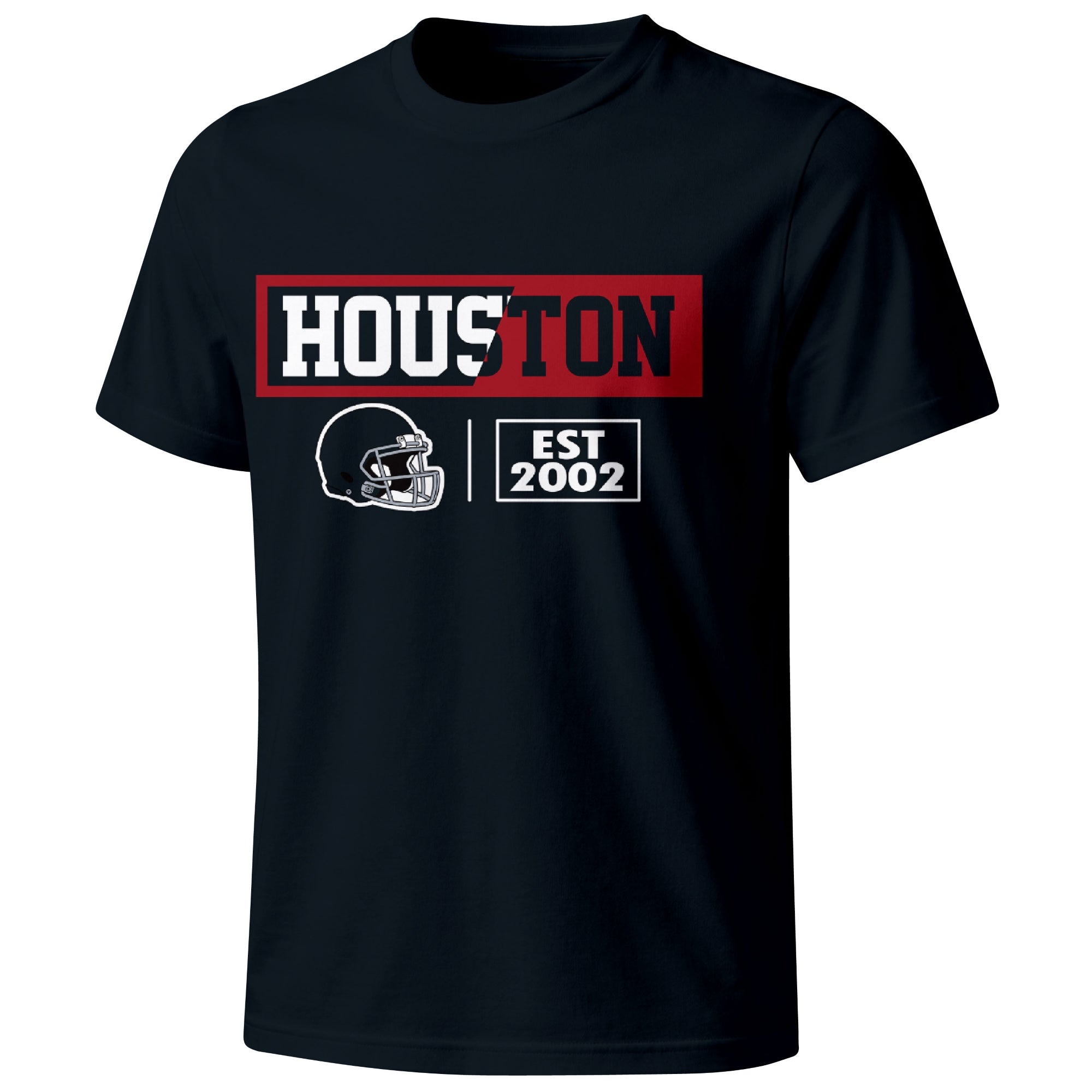 Houston football badge T shirt in Navy showing the front city and football helmet design