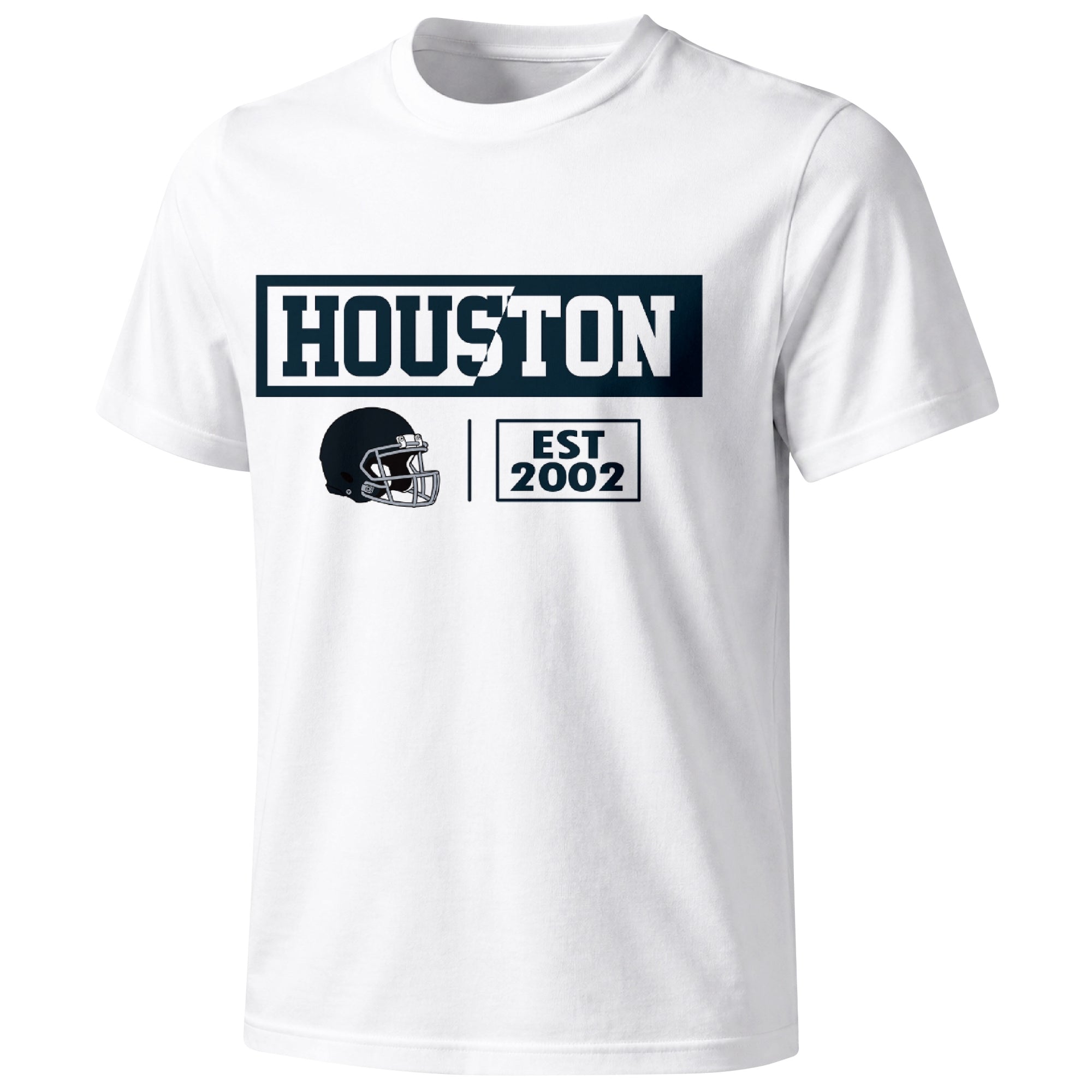 Houston football badge T shirt in White showing the front city and football helmet design