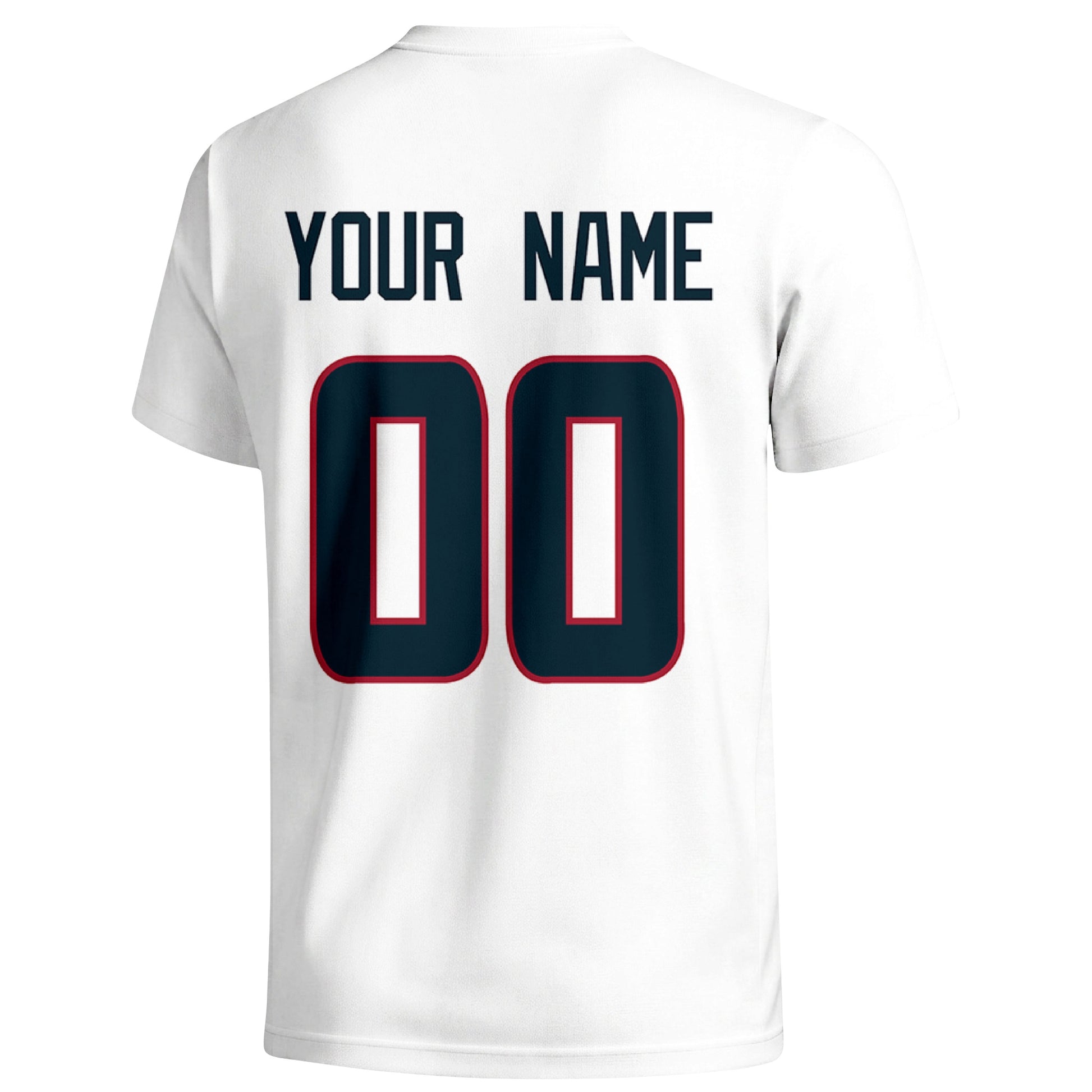 Houston personalized football badge T shirt in White showing the back custom name and number