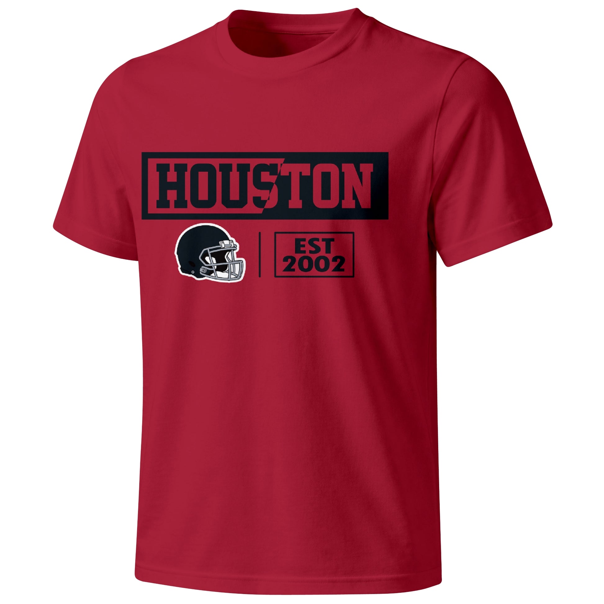 Houston football badge T shirt in Red showing the front city and football helmet design