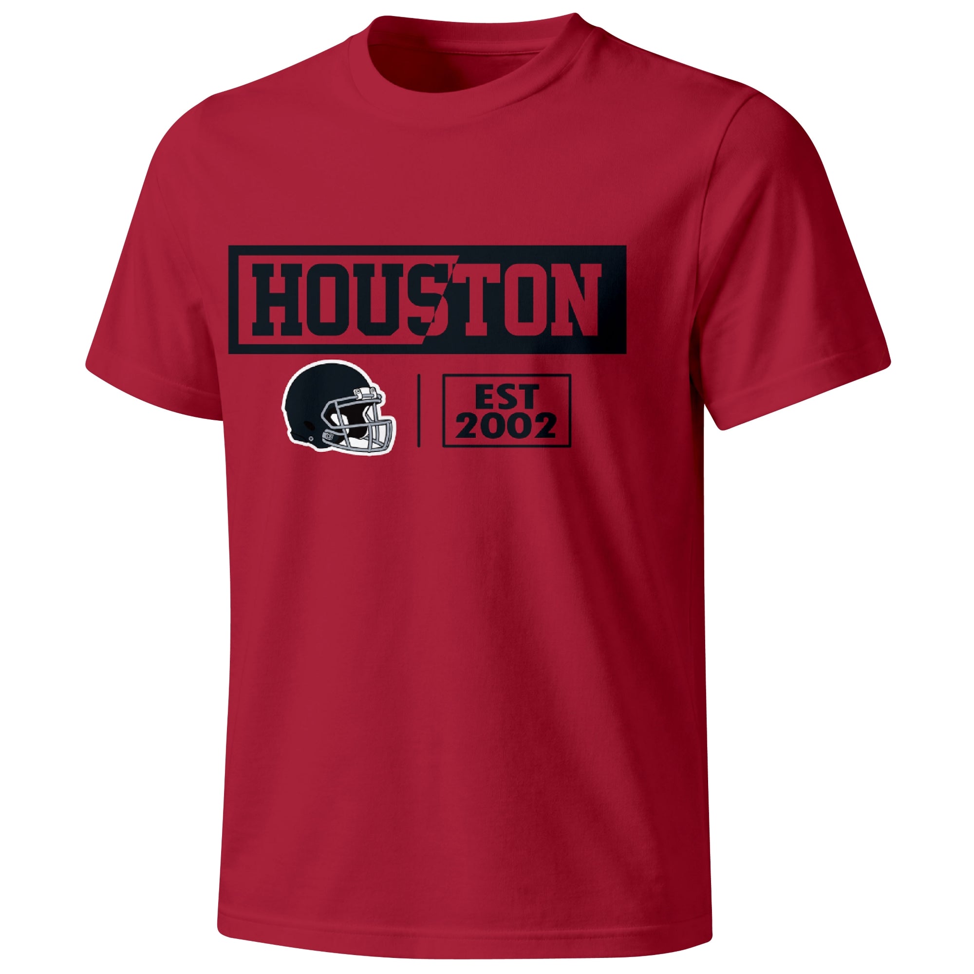 Houston football badge T shirt in Red showing the front city and football helmet design