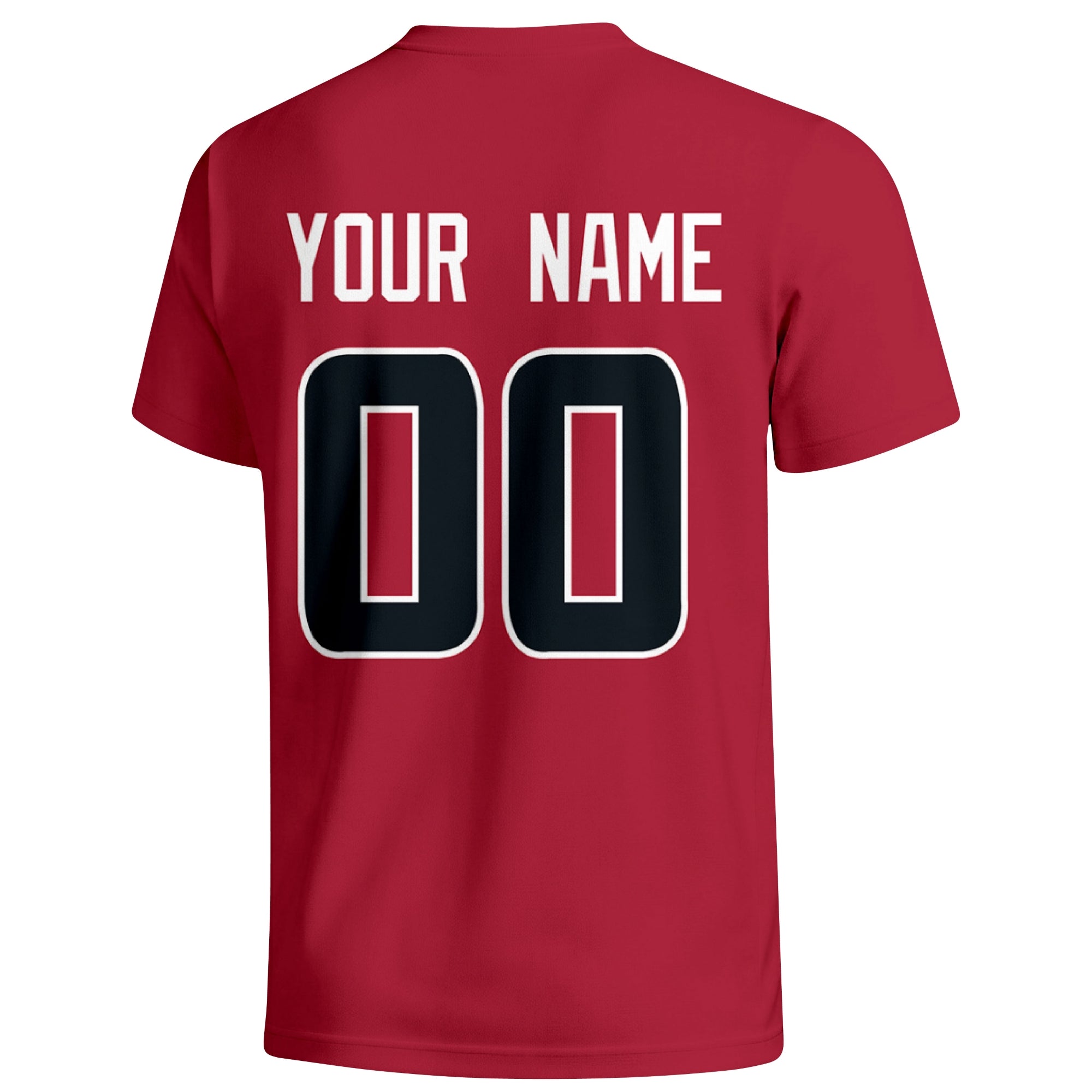 Houston personalized football badge T shirt in Red showing the back custom name and number