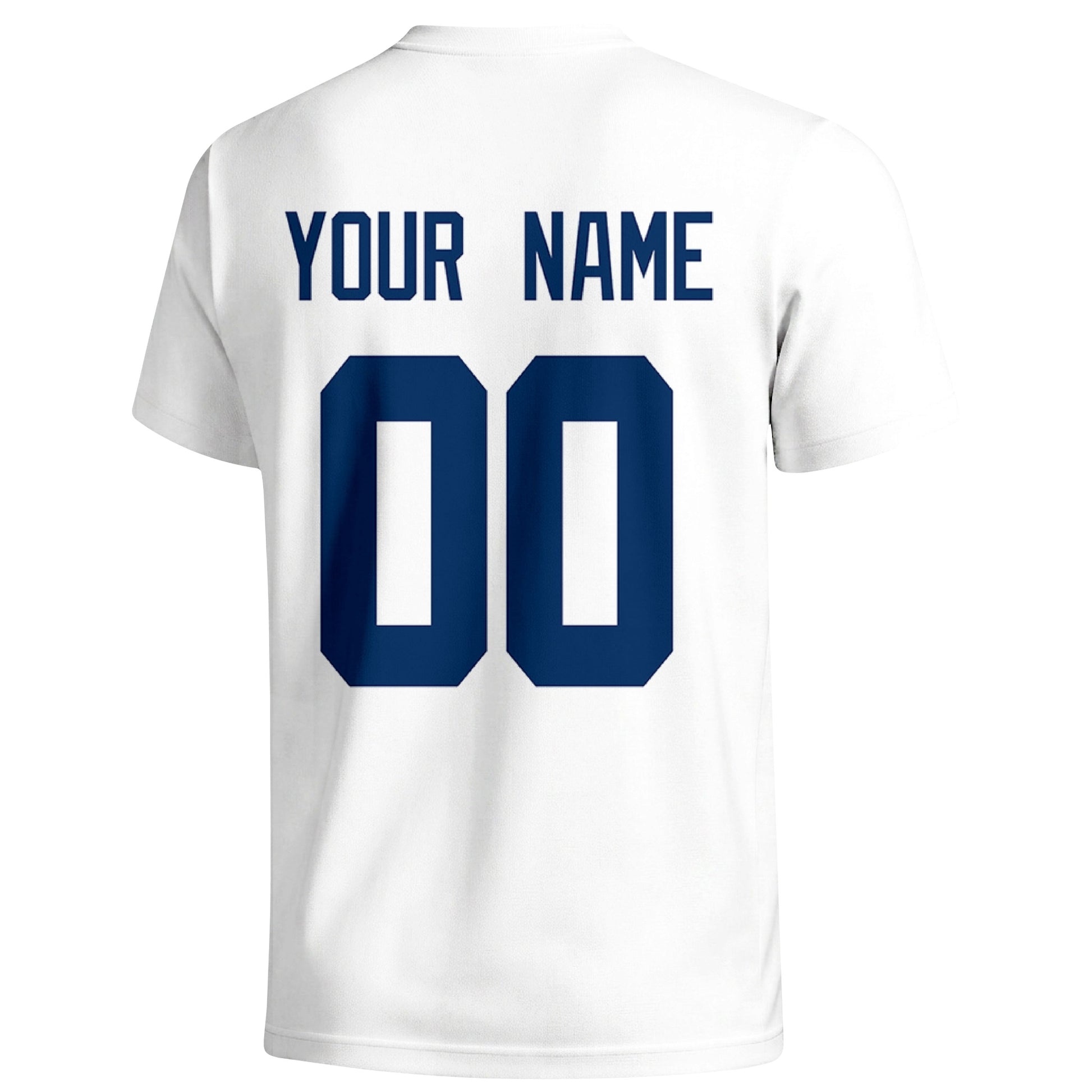Indianapolis personalized football badge T shirt in White showing the back custom name and number