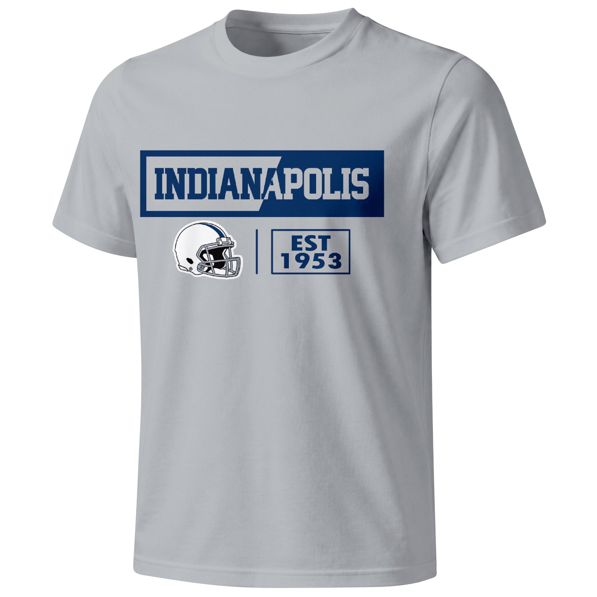 Indianapolis football badge T shirt in Gray showing the front city and football helmet design