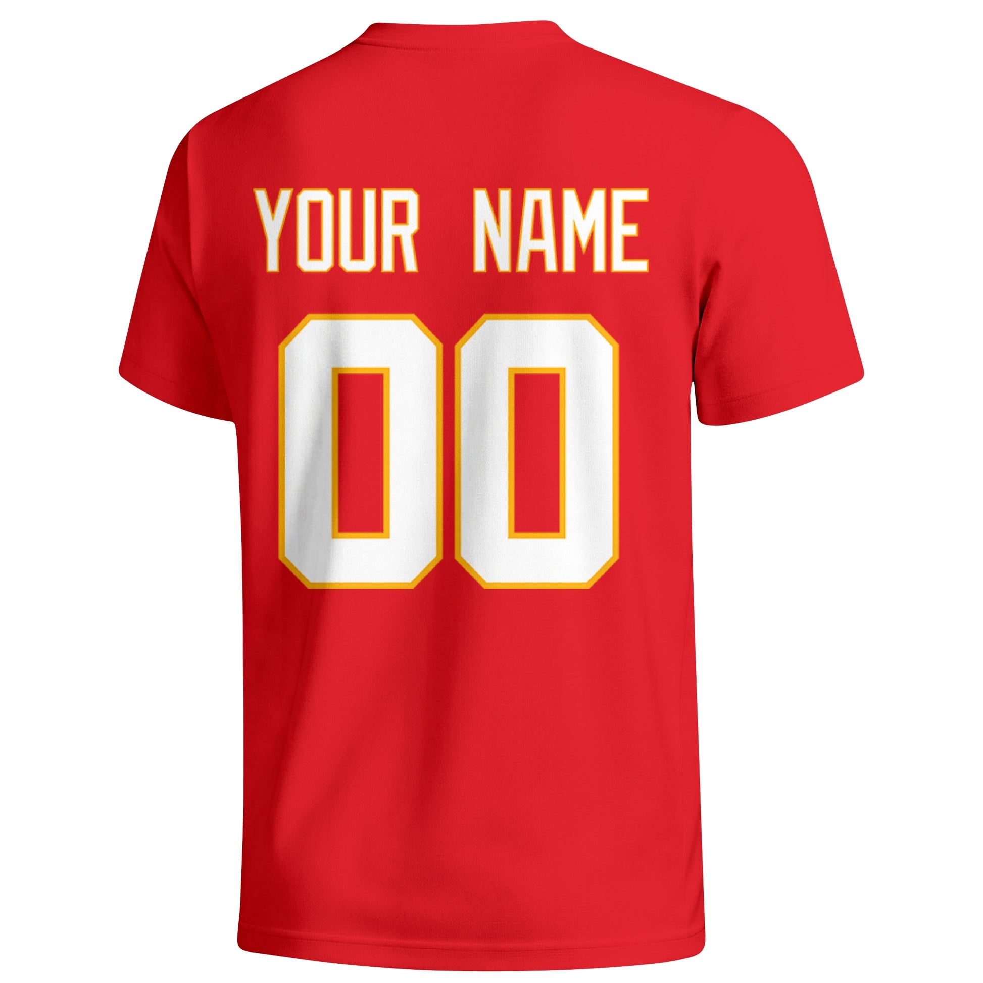 Kansas City personalized football badge T shirt in Red showing the back custom name and number
