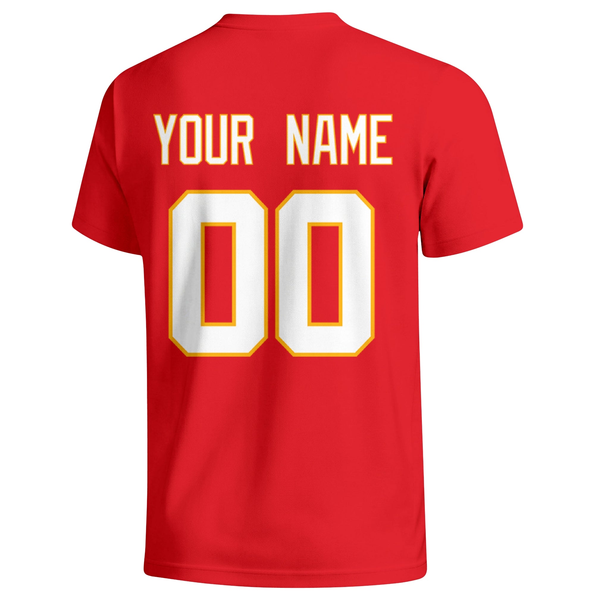 Kansas City personalized football badge T shirt in Red showing the back custom name and number