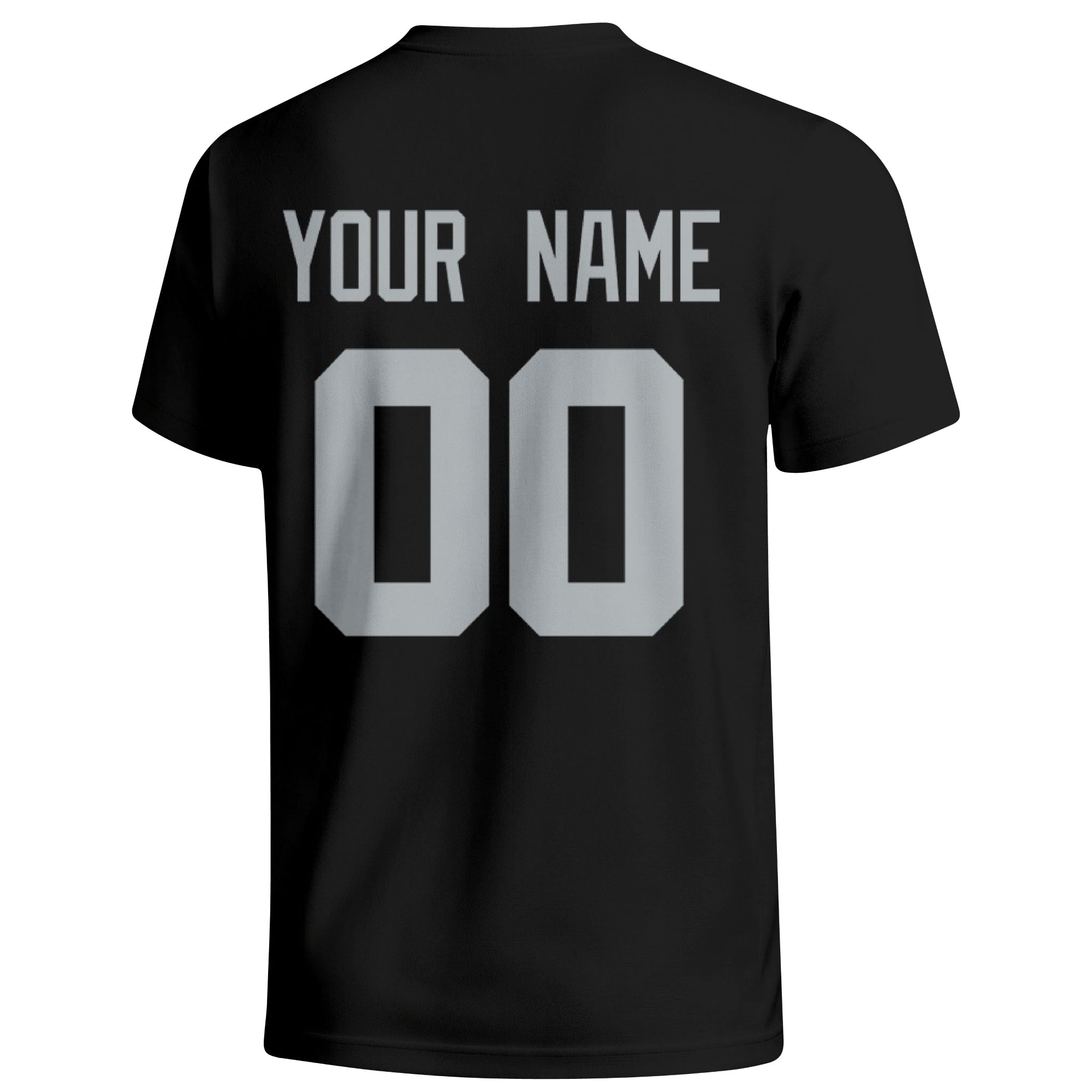 Las Vegas personalized football badge T shirt in Black showing the back custom name and number