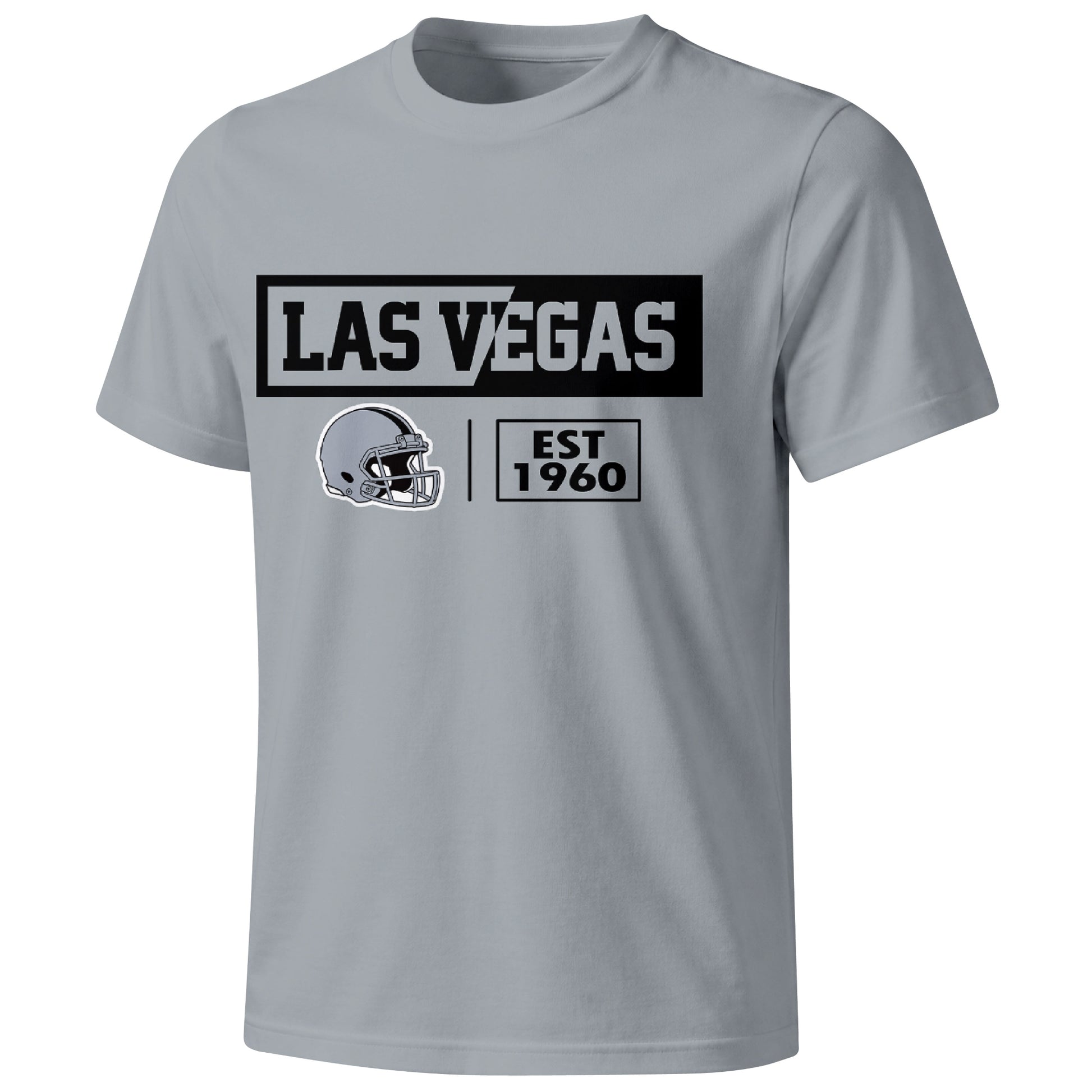 Las Vegas football badge T shirt in Gray showing the front city and football helmet design