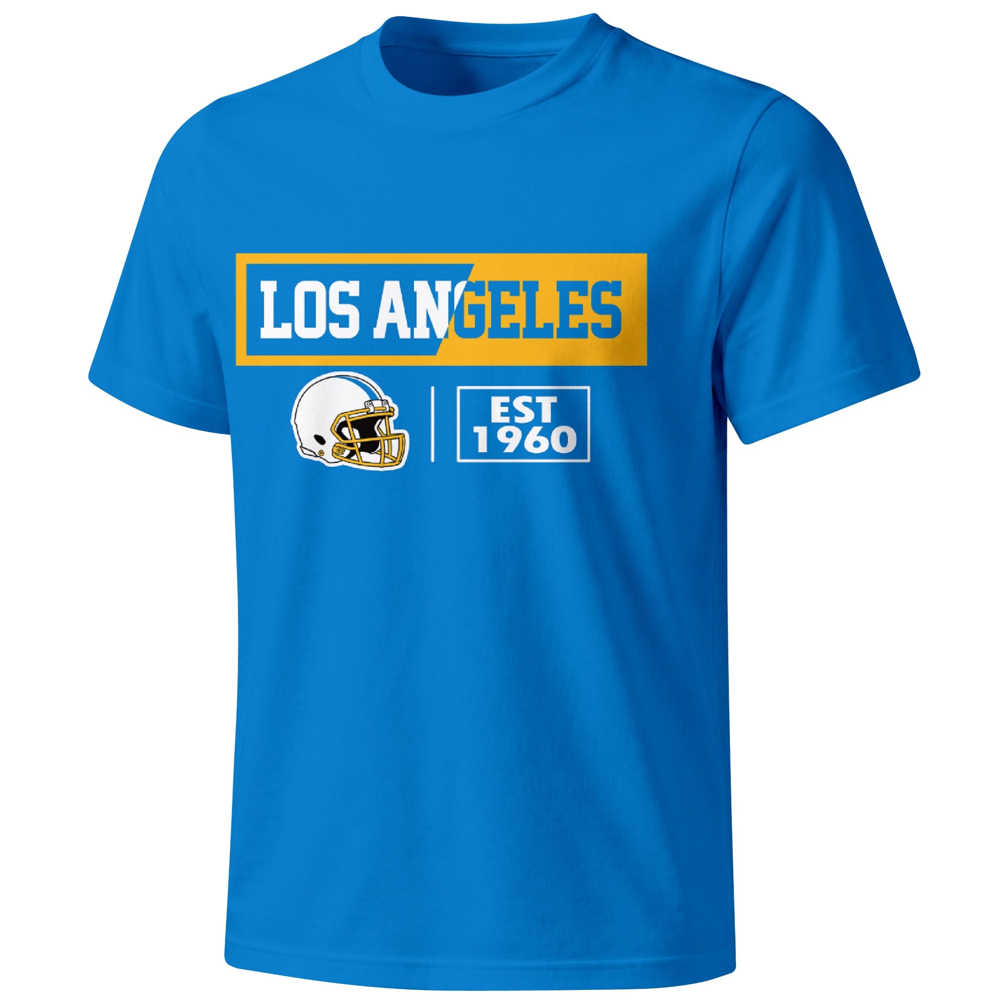 Los Angeles Blue football badge T shirt in Blue showing the front city and football helmet design