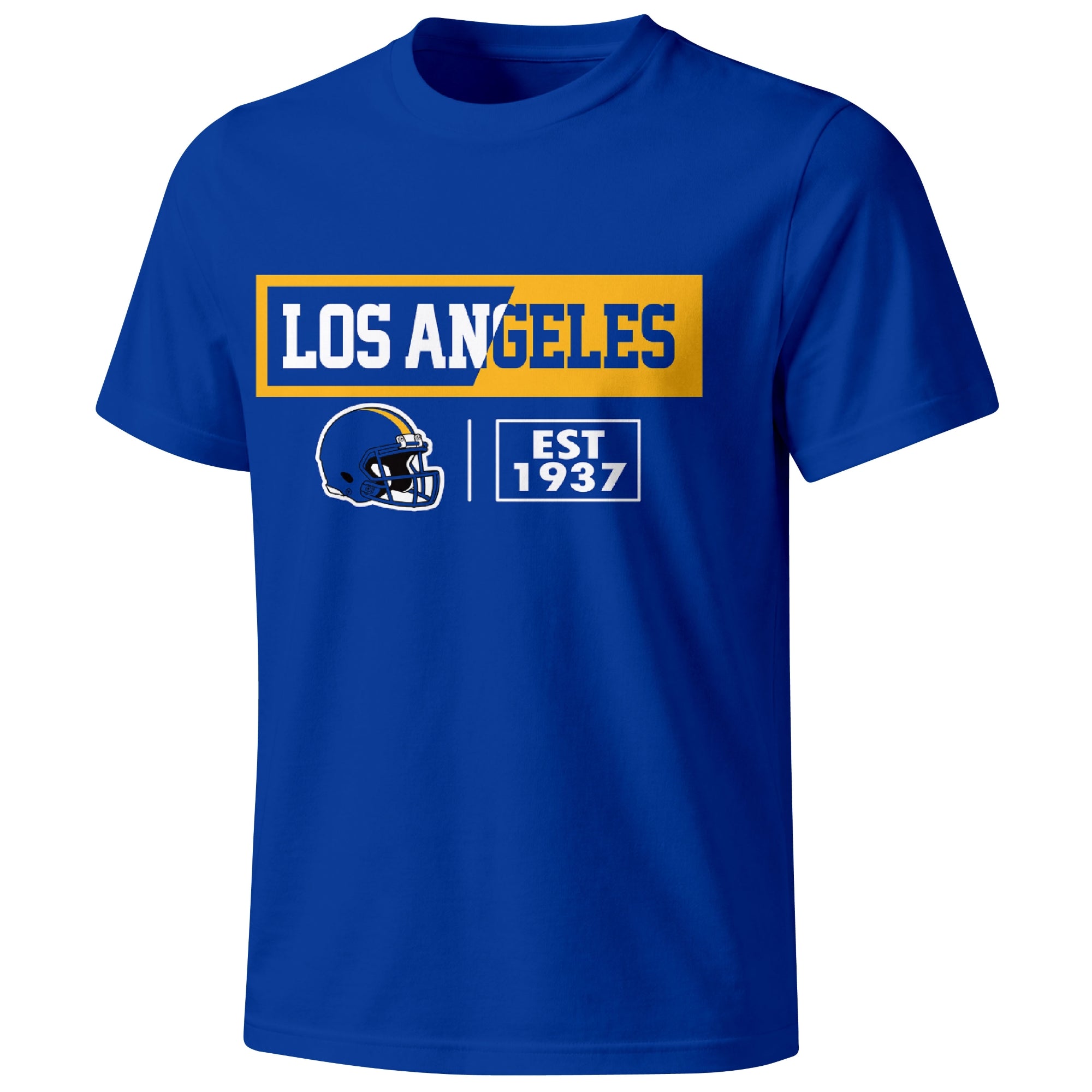 Los Angeles Royal football badge T shirt in Royal showing the front city and football helmet design