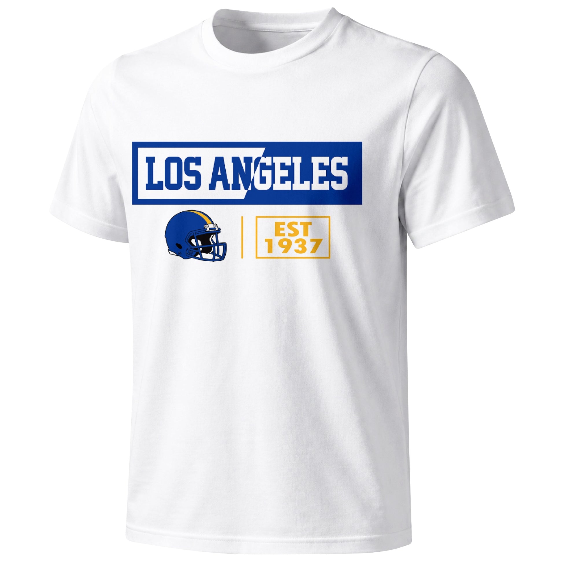 Los Angeles Royal football badge T shirt in White showing the front city and football helmet design