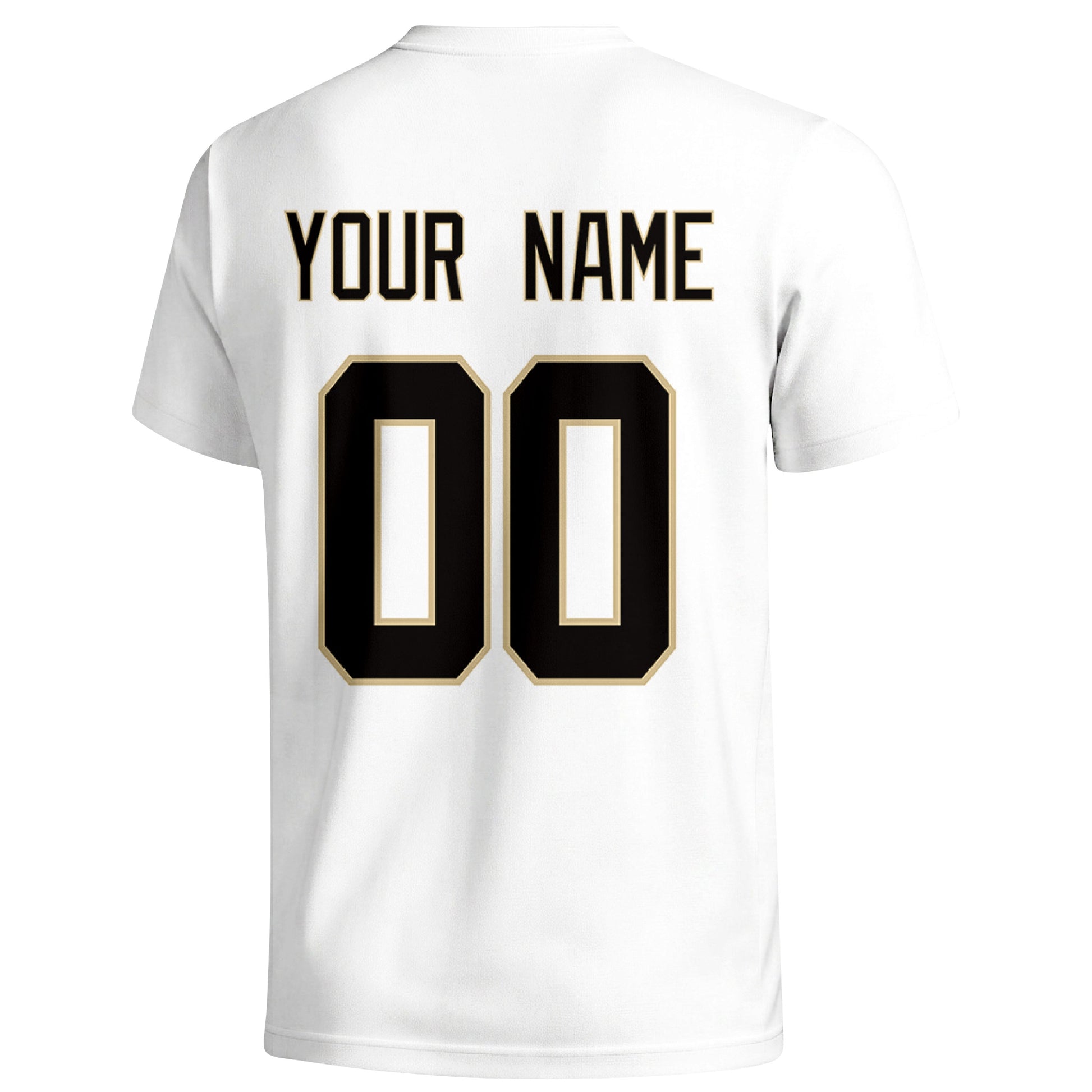 New Orleans personalized football badge T shirt in White showing the back custom name and number