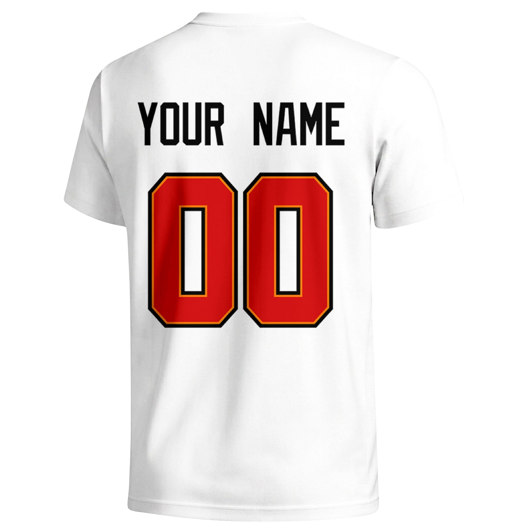 Tampa Bay personalized football badge T shirt in White showing the back custom name and number