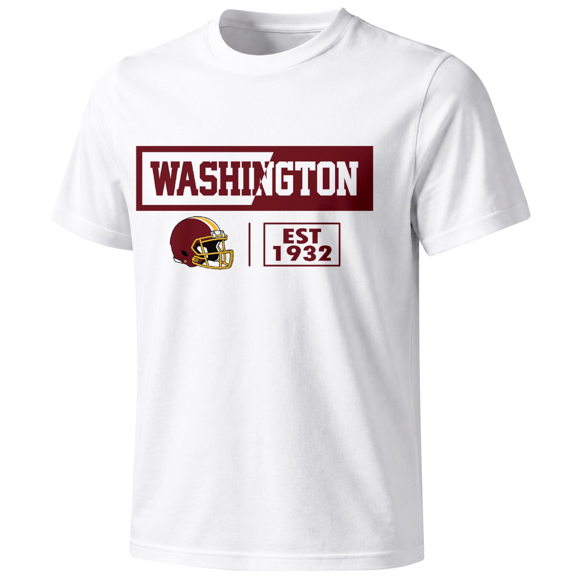 Washington football badge T shirt in White showing the front city and football helmet design