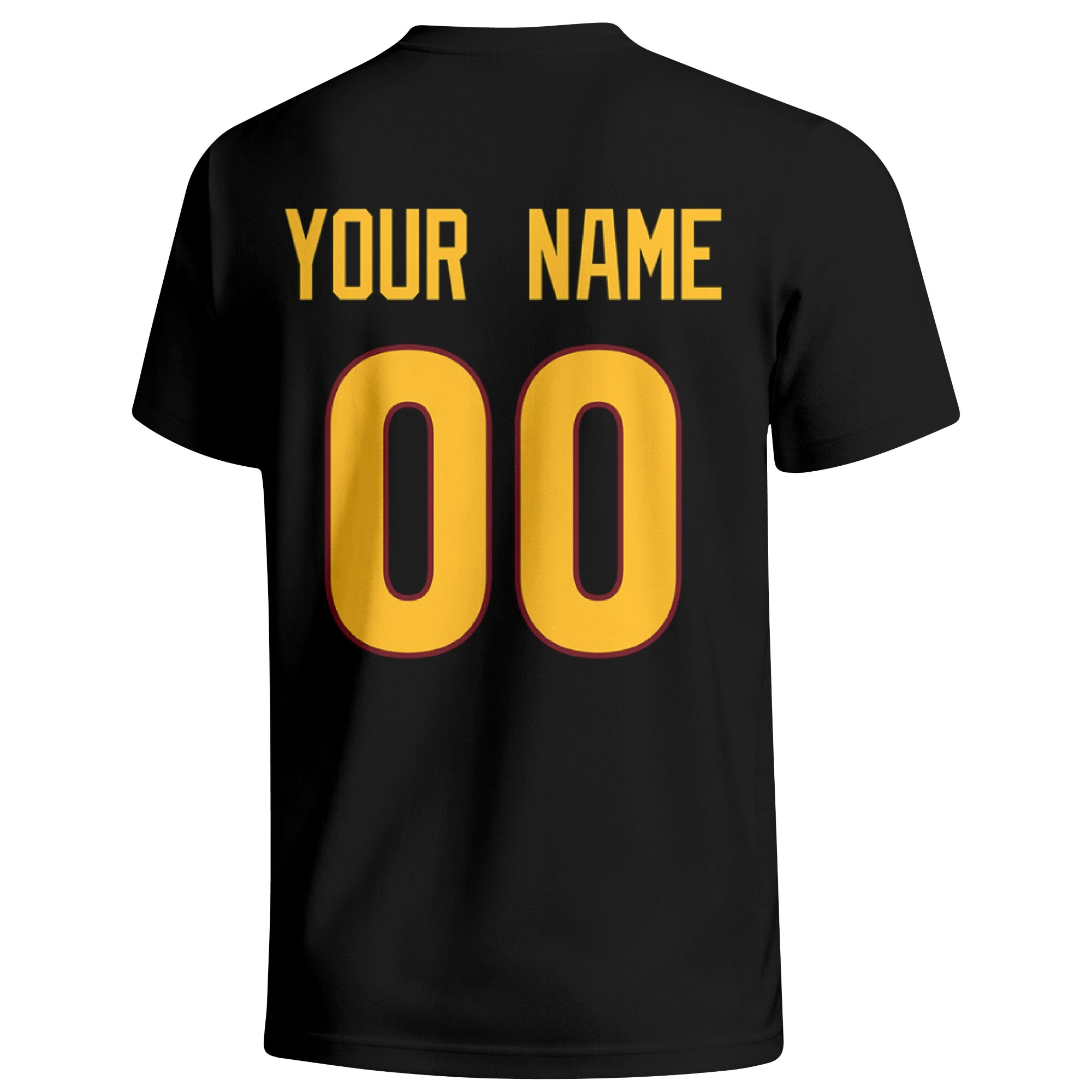 Washington personalized football badge T shirt in Black showing the back custom name and number