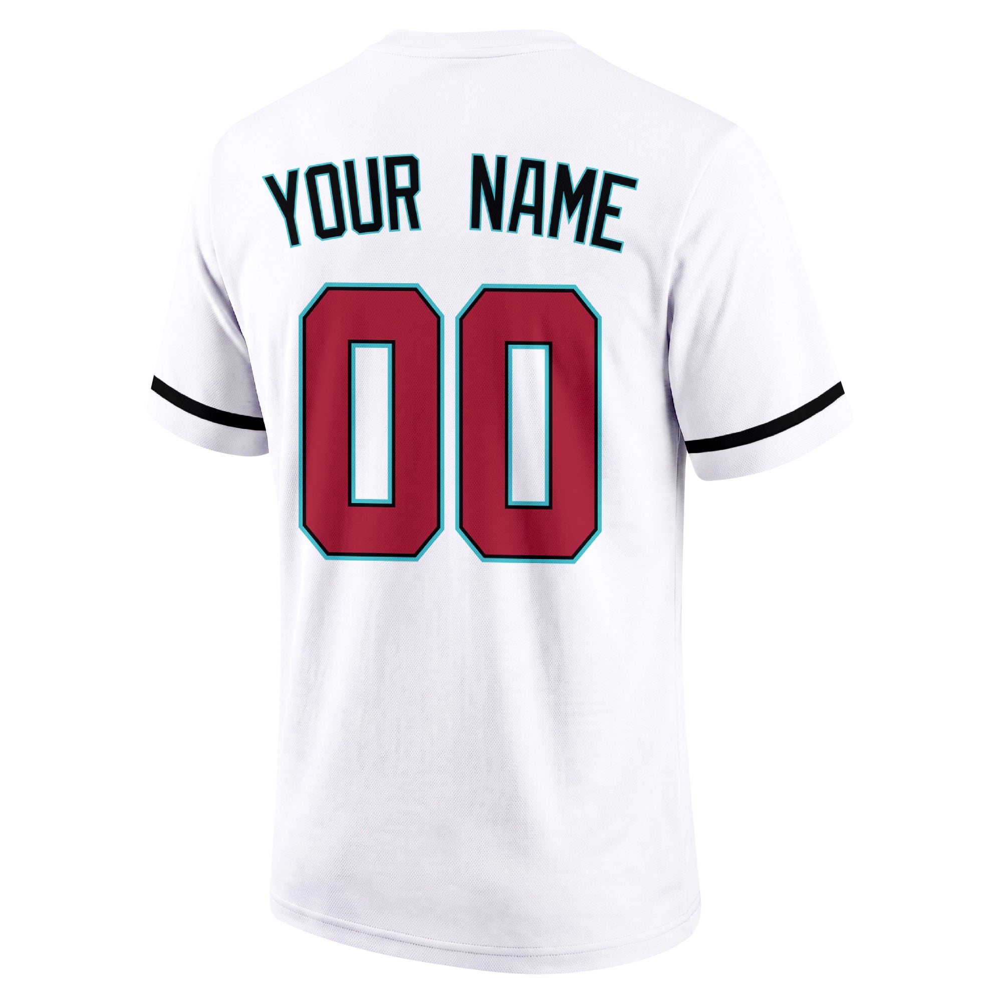 Arizona White adult baseball T shirt back view with customizable name and large jersey style number