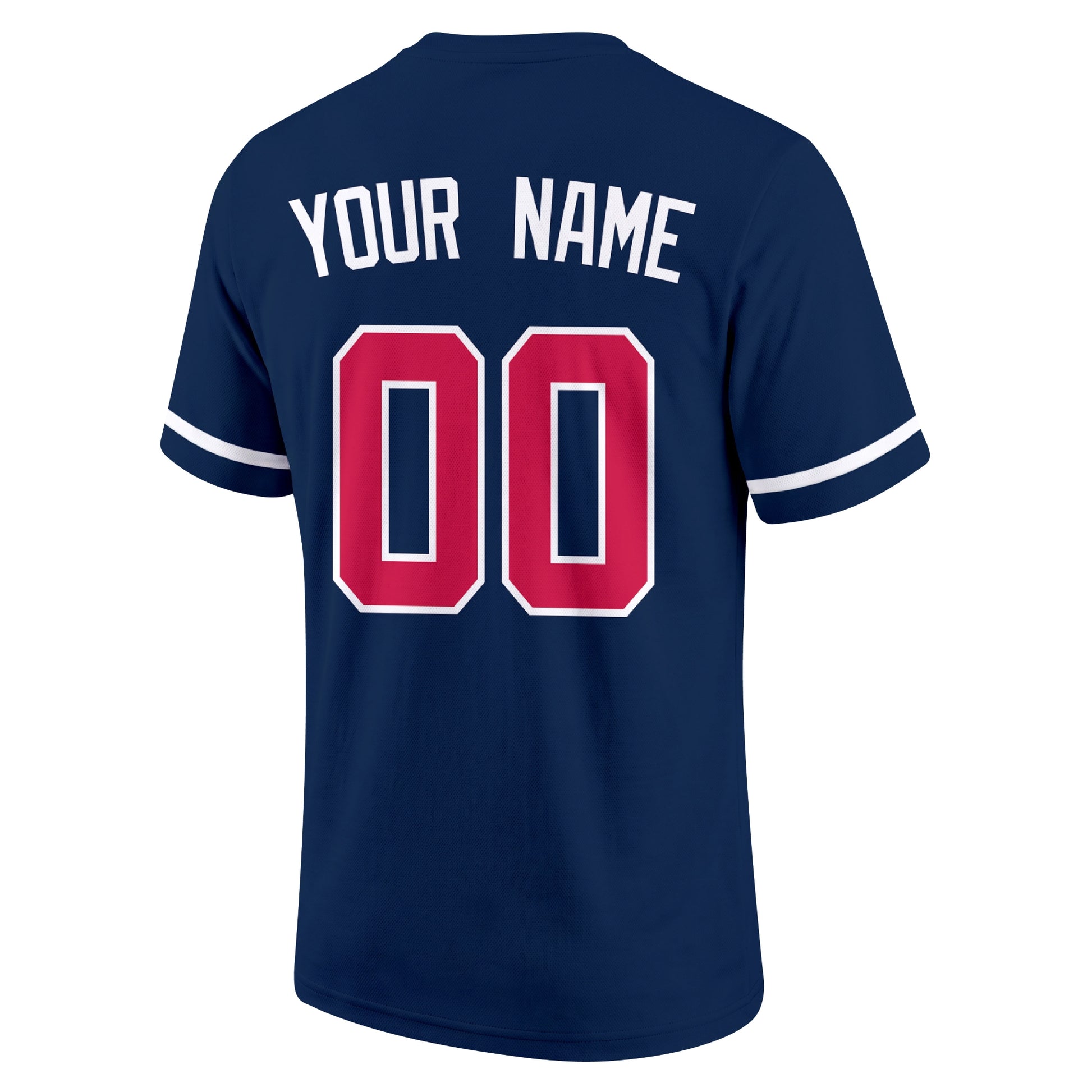 Atlanta Navy adult baseball T shirt back view with customizable name and large jersey style number