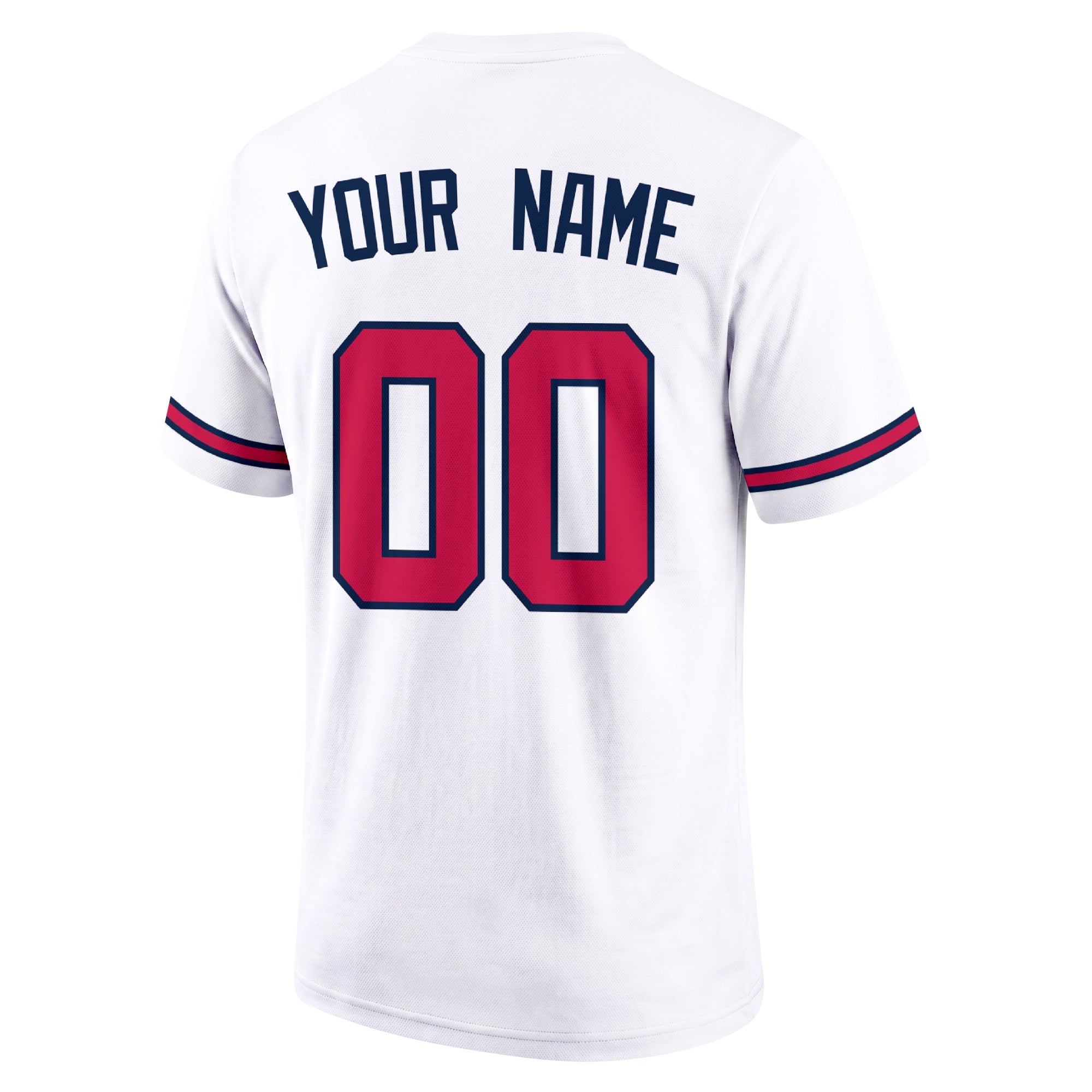 Atlanta White adult baseball T shirt back view with customizable name and large jersey style number