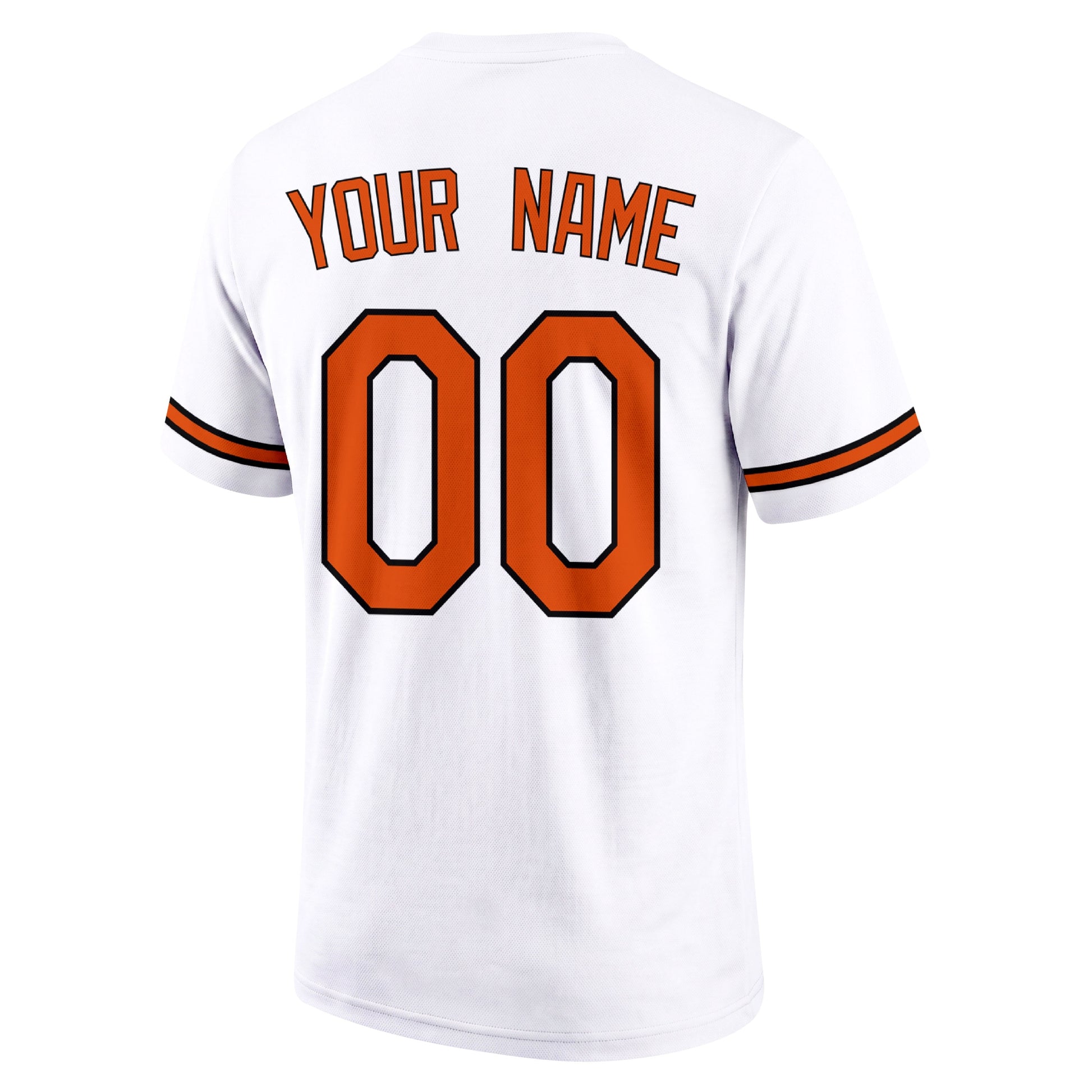 Baltimore White adult baseball T shirt back view with customizable name and large jersey style number