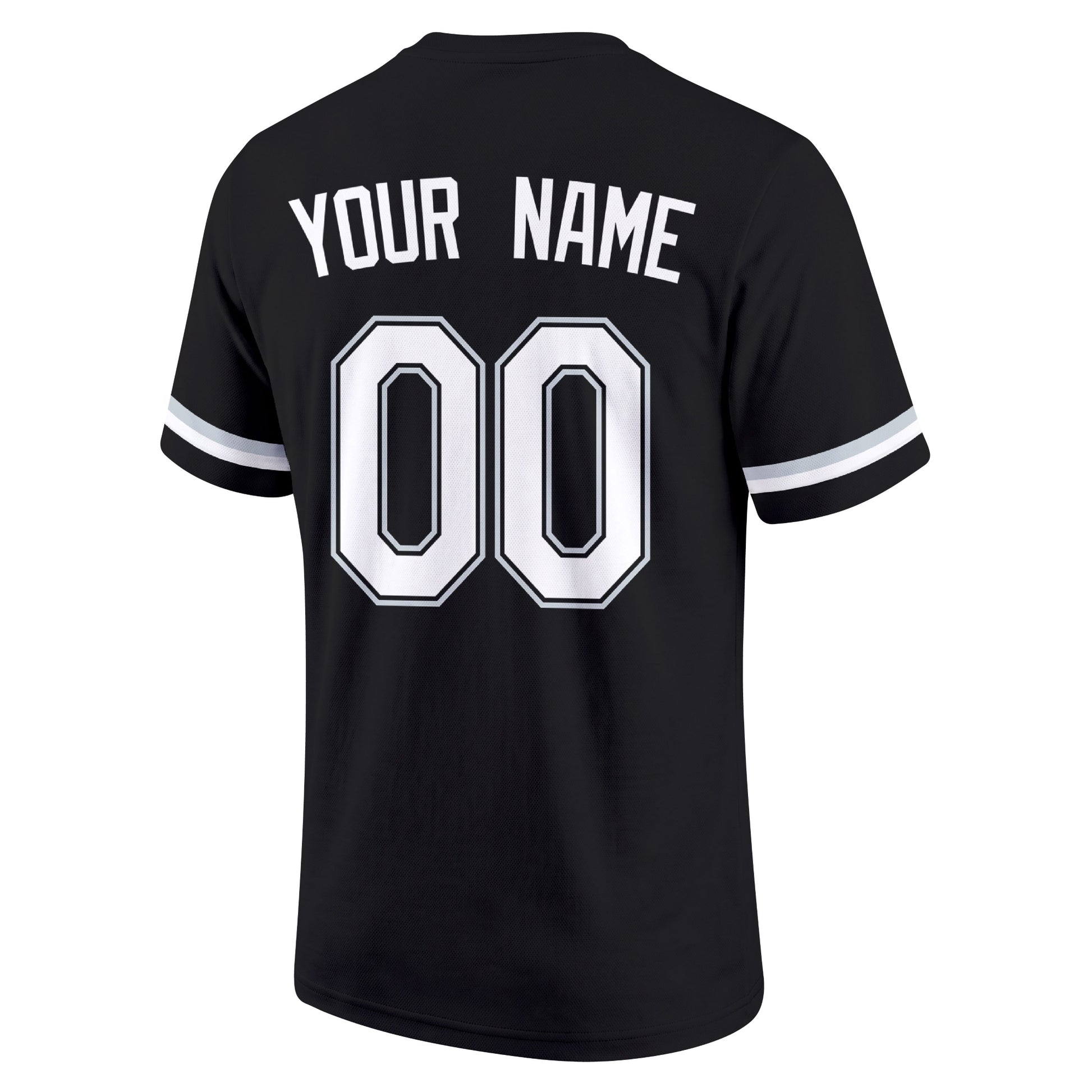 Chicago Black Black adult baseball T shirt back view with customizable name and large jersey style number