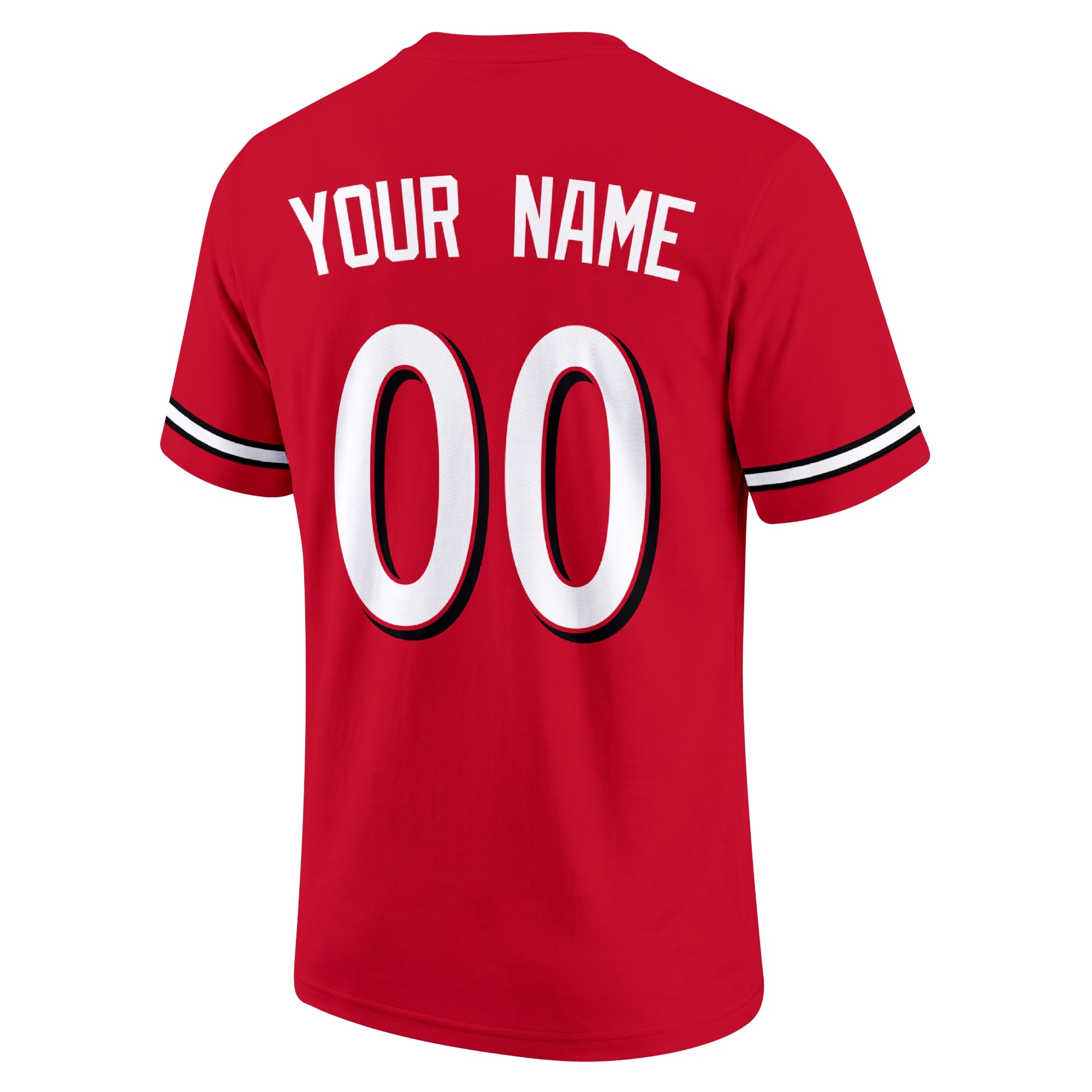 Cincinnati Red adult baseball T shirt back view with customizable name and large jersey style number