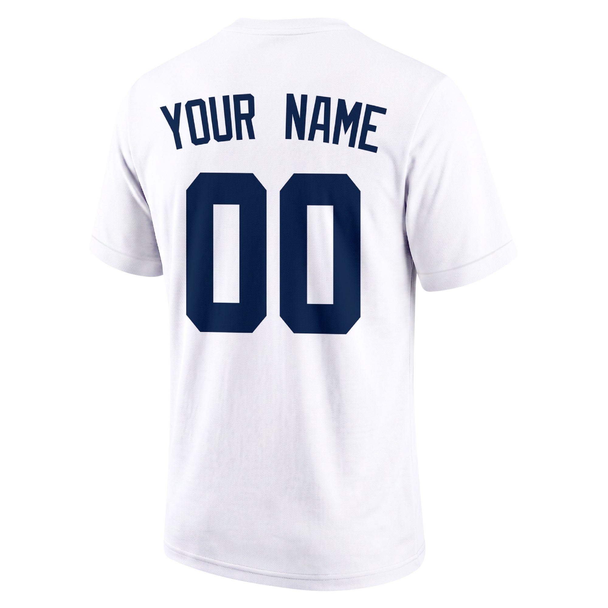 Detroit White adult baseball T shirt back view with customizable name and large jersey style number