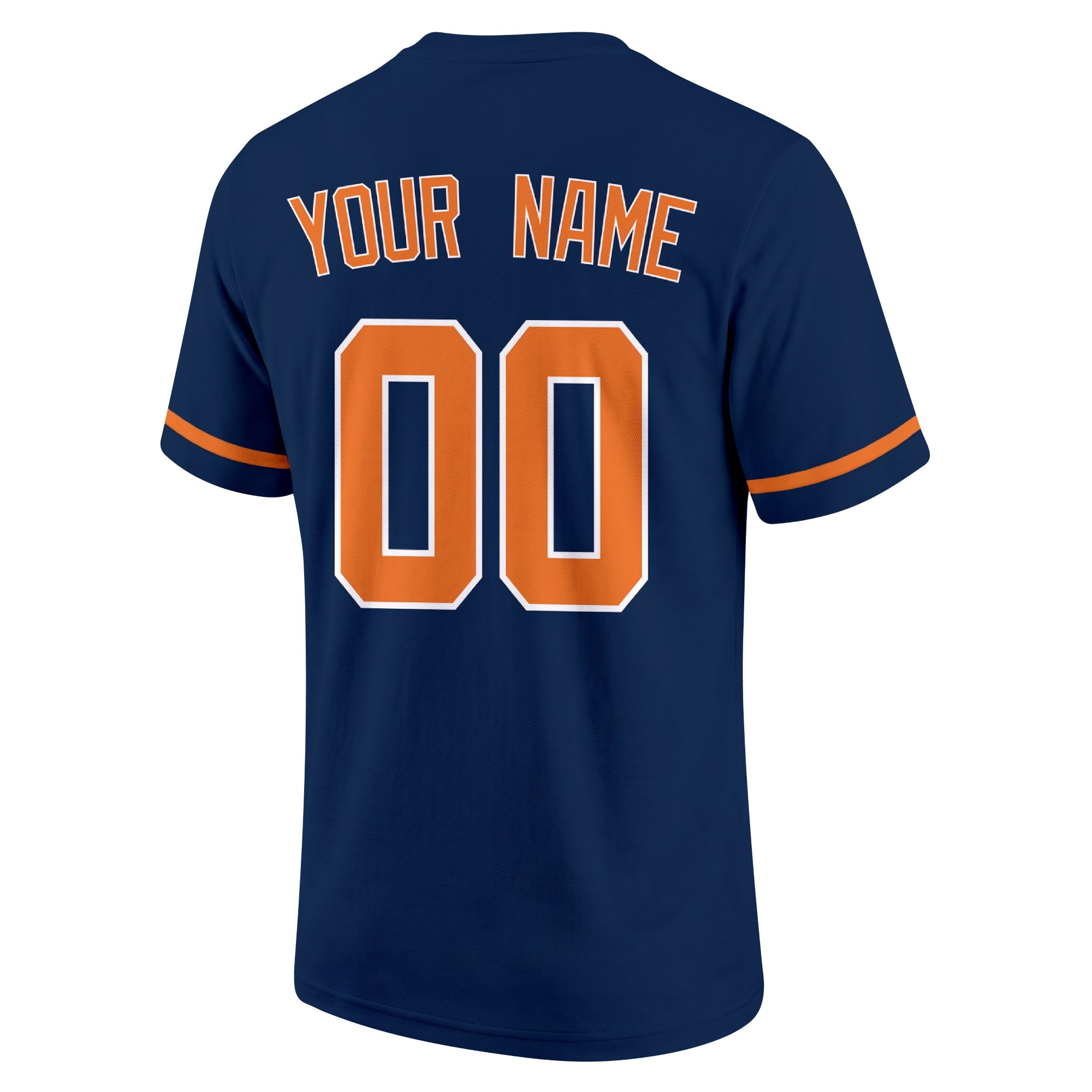 Houston Navy adult baseball T shirt back view with customizable name and large jersey style number