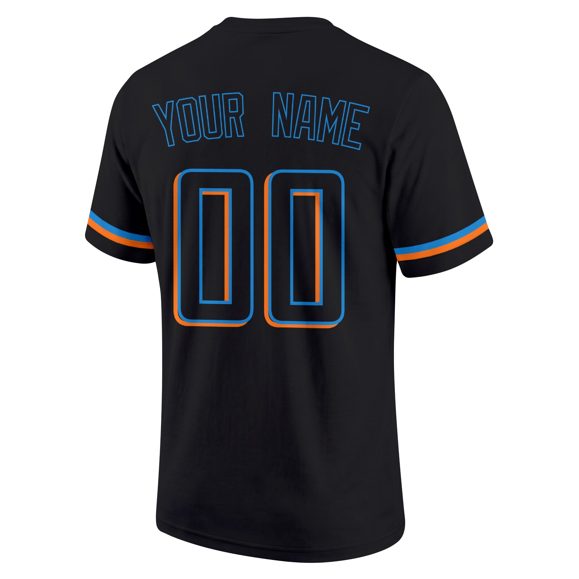 Miami Black adult baseball T shirt back view with customizable name and large jersey style number