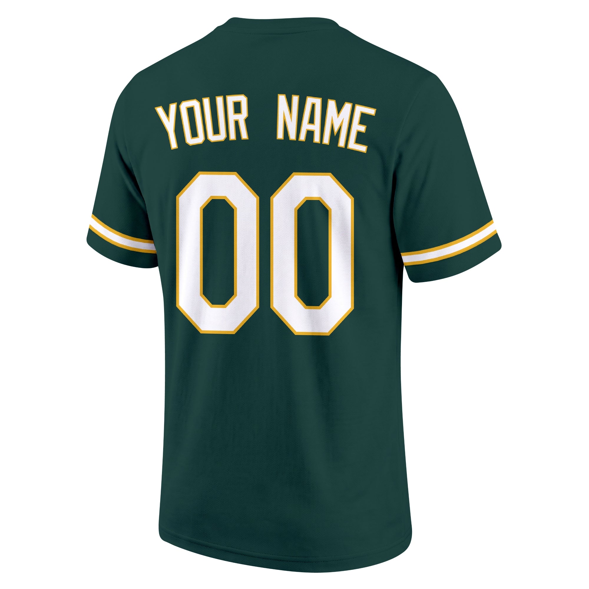 Oakland Green adult baseball T shirt back view with customizable name and large jersey style number
