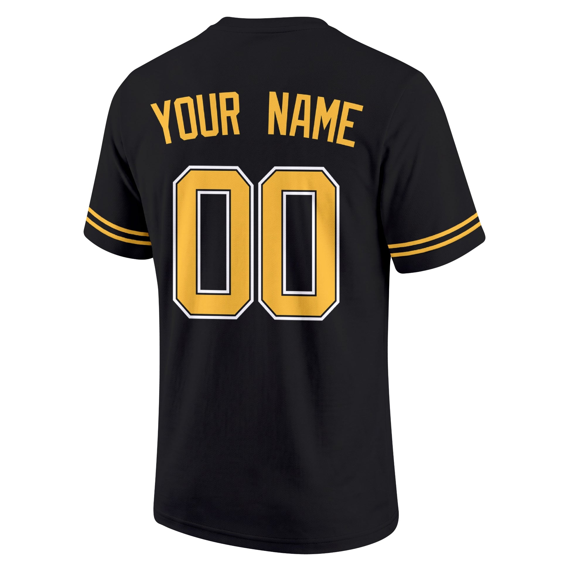 Pittsburgh Black adult baseball T shirt back view with customizable name and large jersey style number