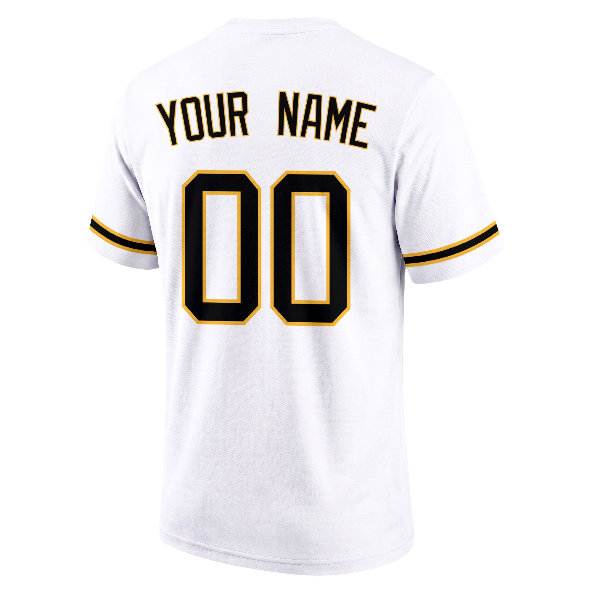 Pittsburgh White adult baseball T shirt back view with customizable name and large jersey style number