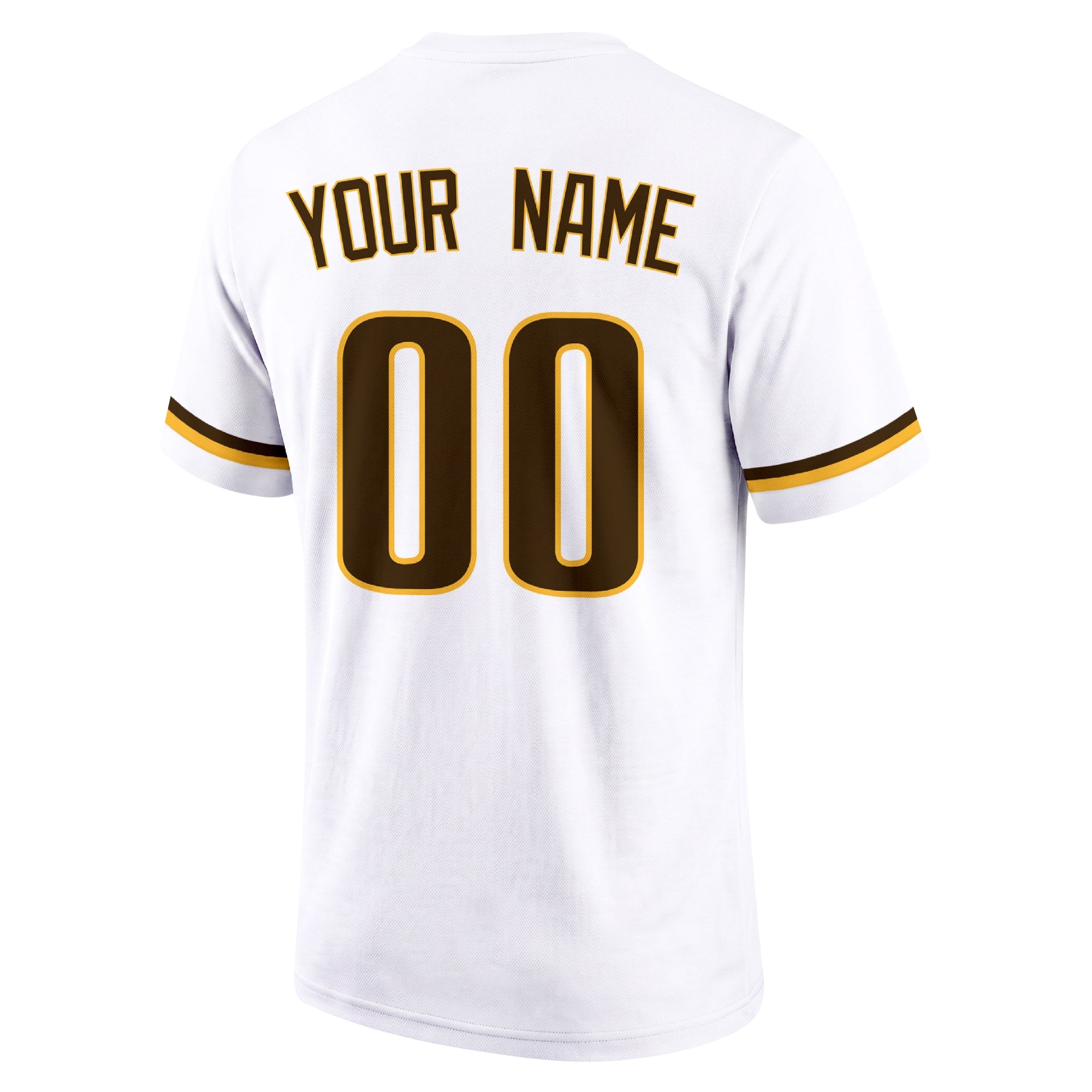 San Diego White adult baseball T shirt back view with customizable name and large jersey style number