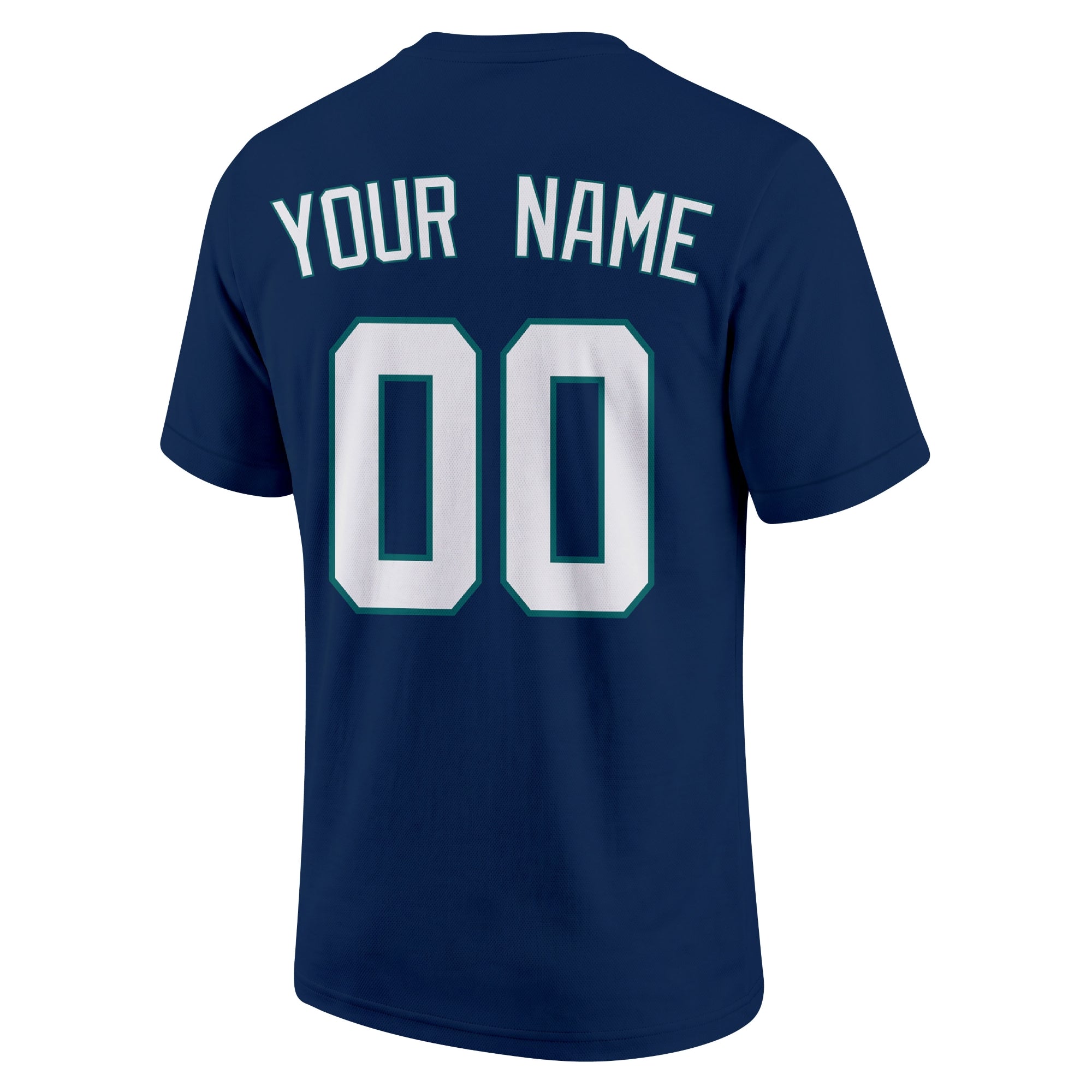 Seattle Navy adult baseball T shirt back view with customizable name and large jersey style number