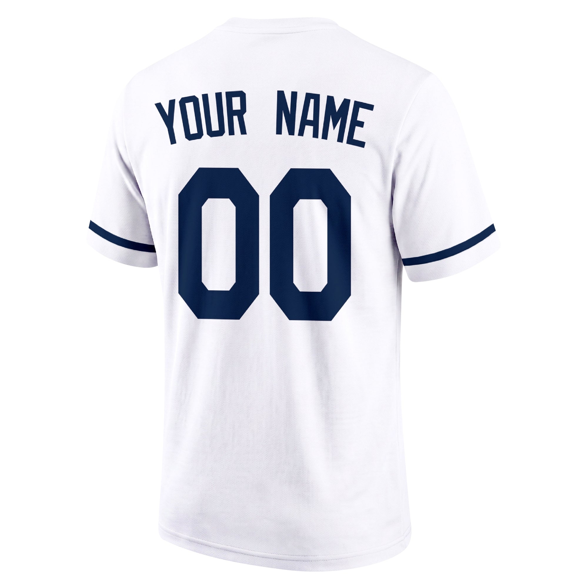 Tampa Bay White adult baseball T shirt back view with customizable name and large jersey style number