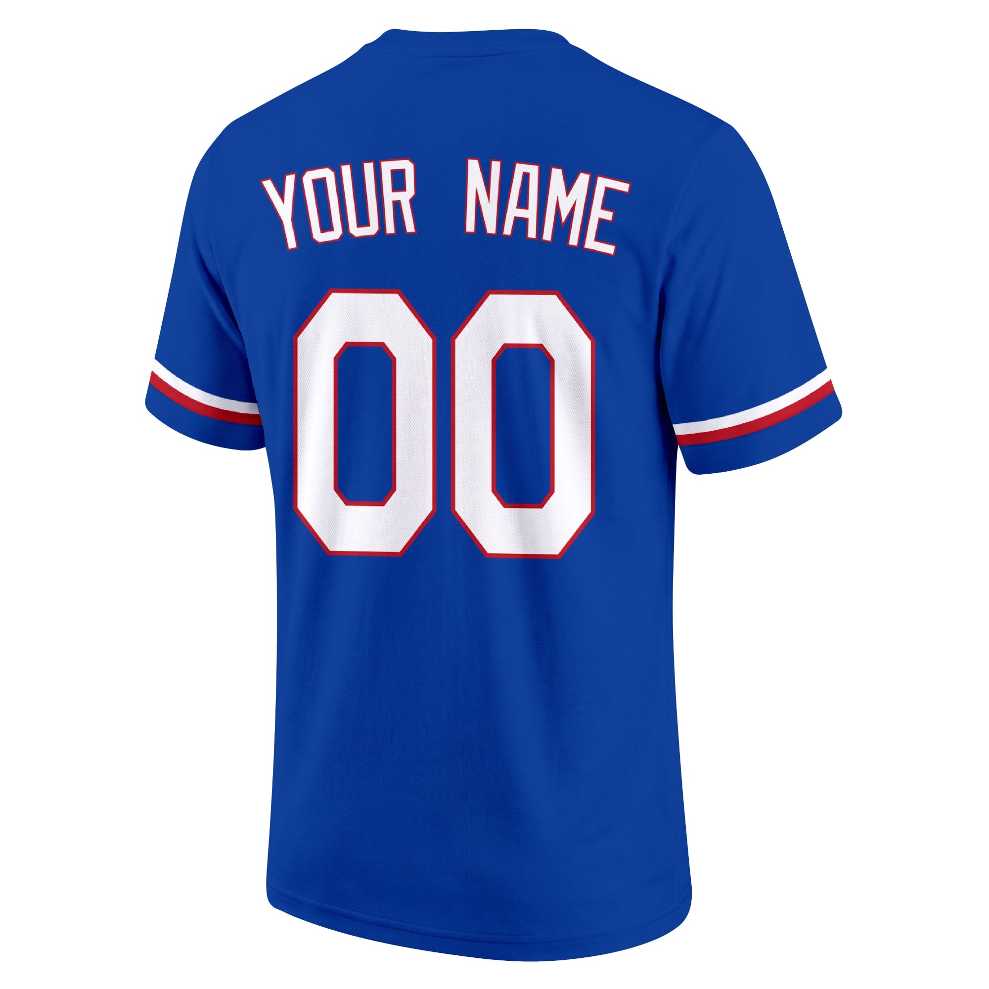 Texas Royal adult baseball T shirt back view with customizable name and large jersey style number