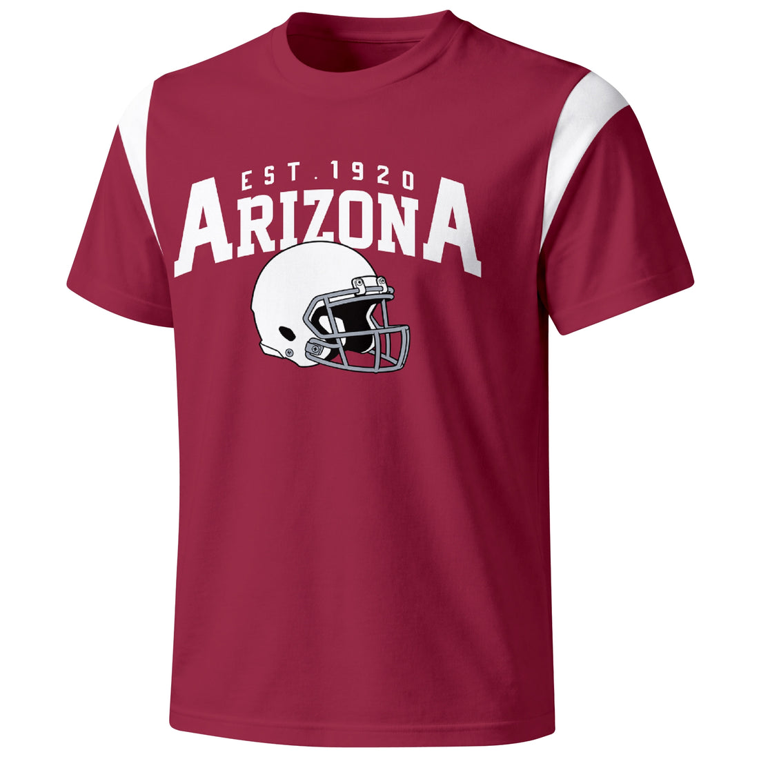 Arizona personalized varsity football T shirt in Red showing front helmet design and back custom name and number