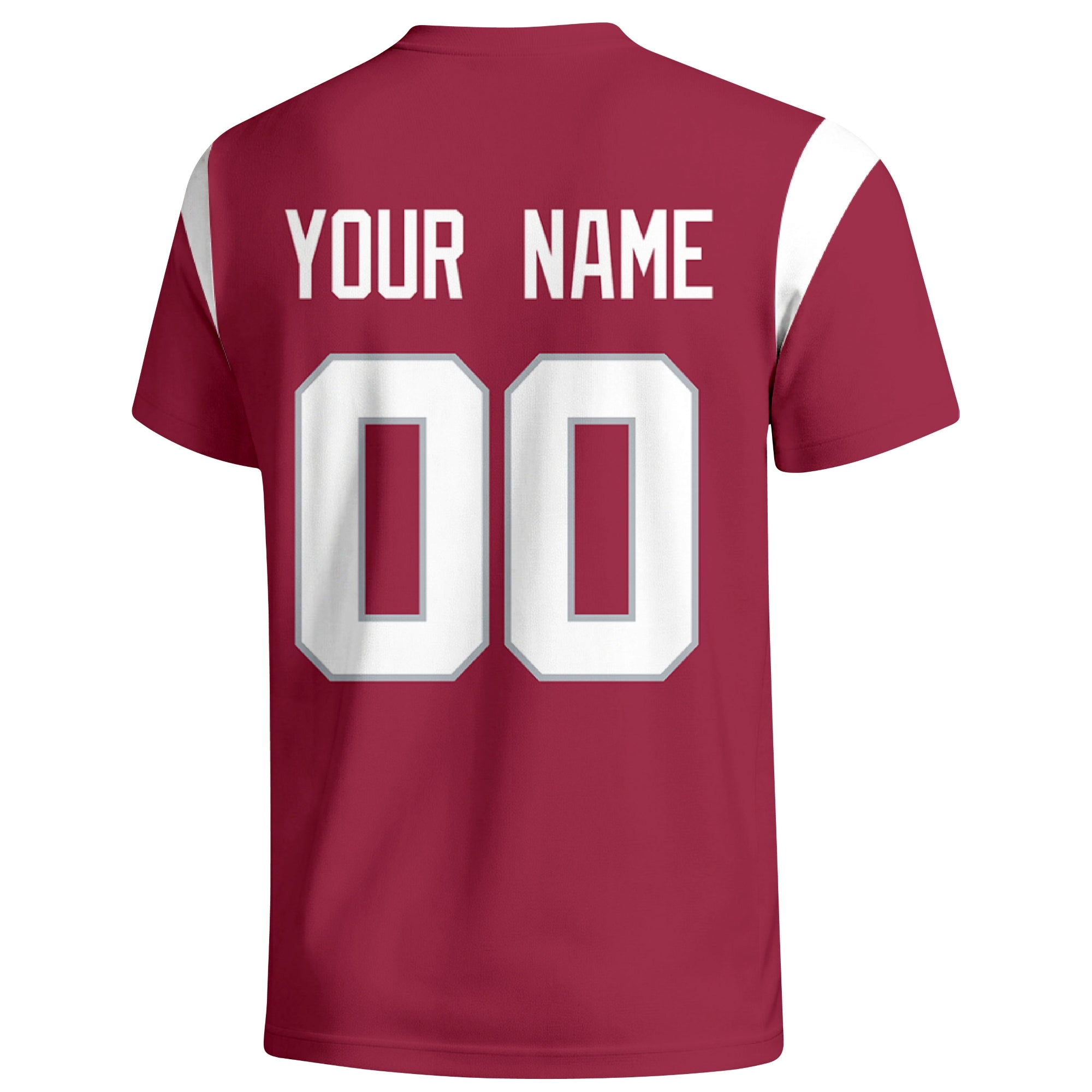 Arizona personalized varsity football T shirt in Red showing the back custom name and number