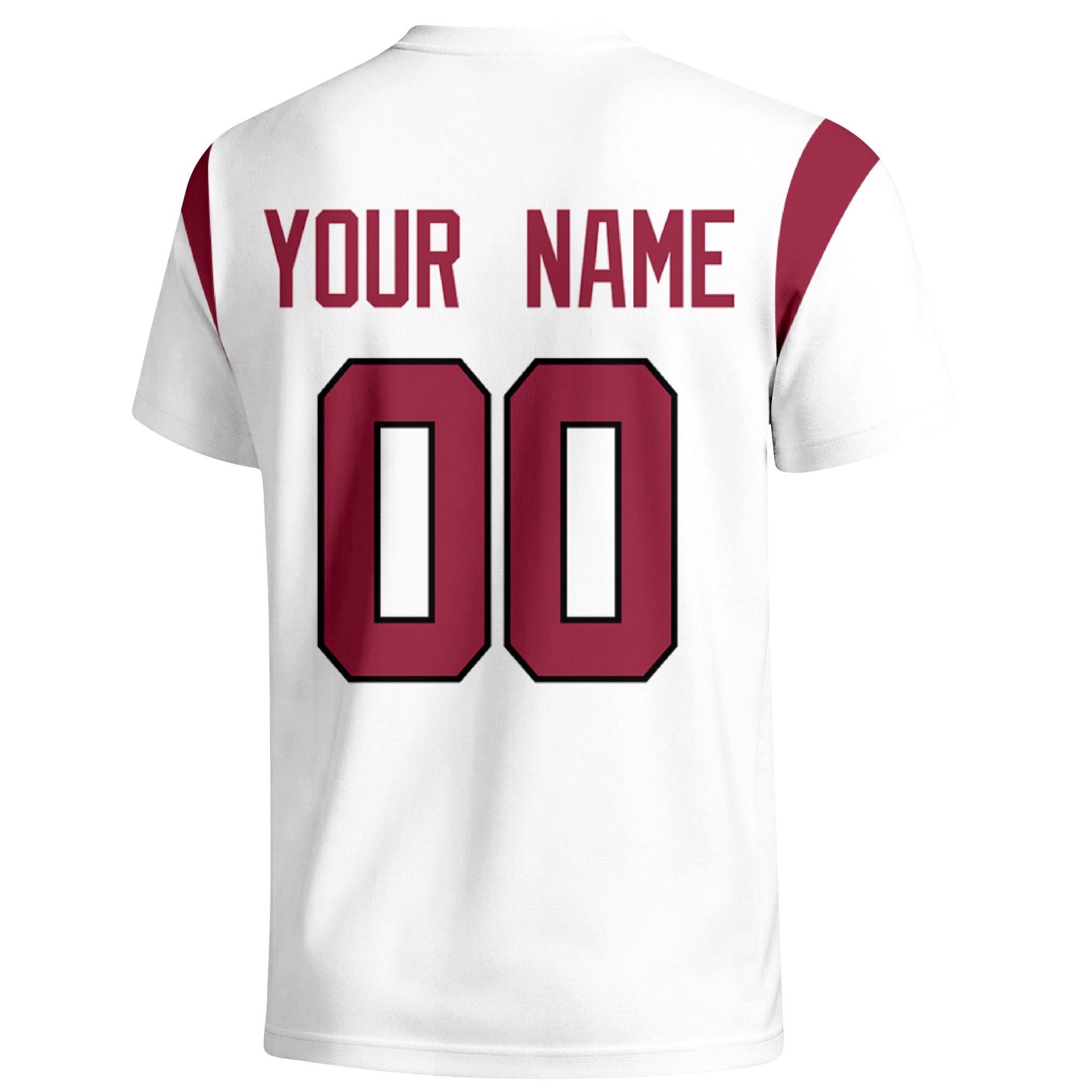Arizona personalized varsity football T shirt in White showing the back custom name and number