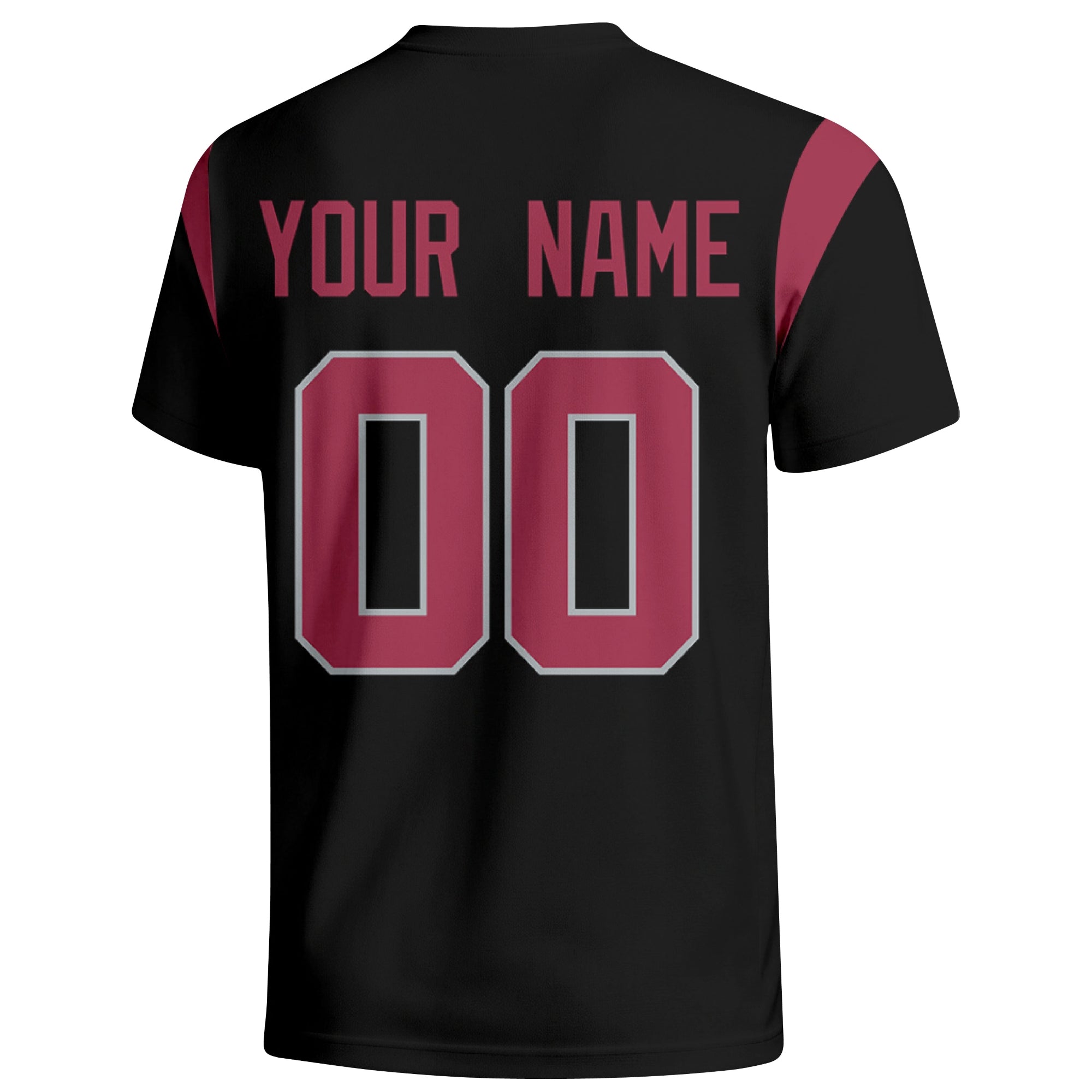 Arizona personalized varsity football T shirt in Black showing the back custom name and number
