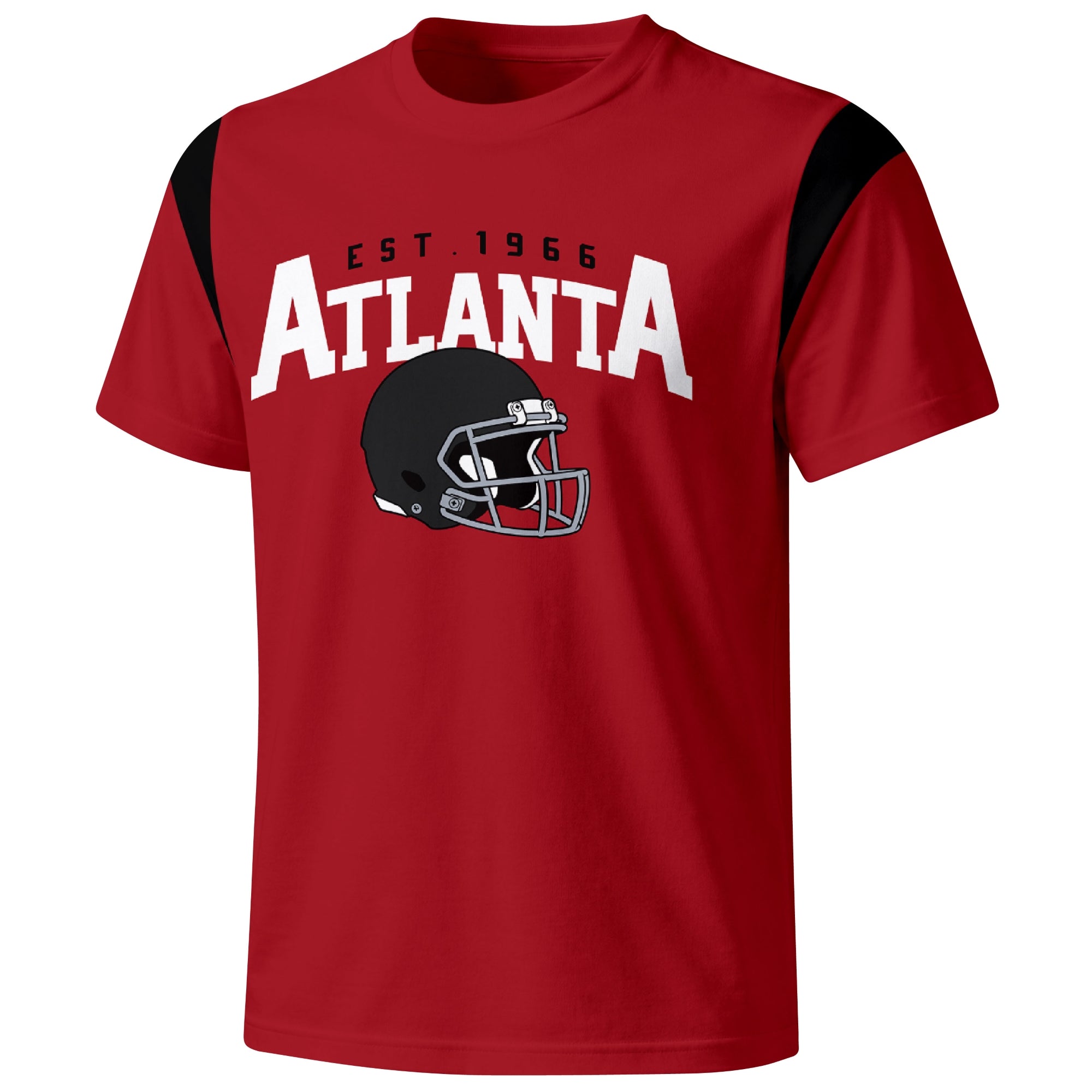 Atlanta varsity football T shirt in Red showing the front city helmet design and contrast shoulder panels