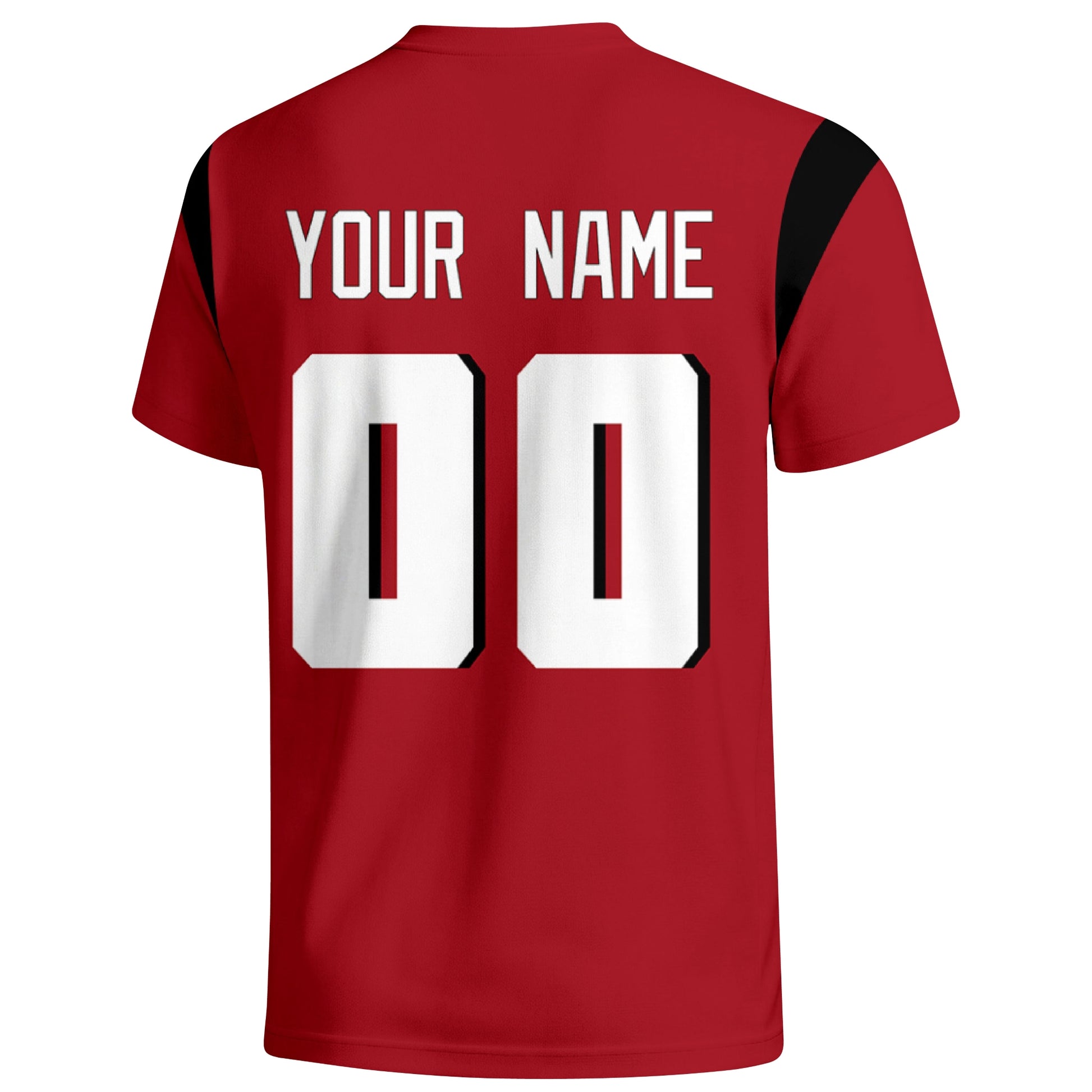 Atlanta personalized varsity football T shirt in Red showing the back custom name and number