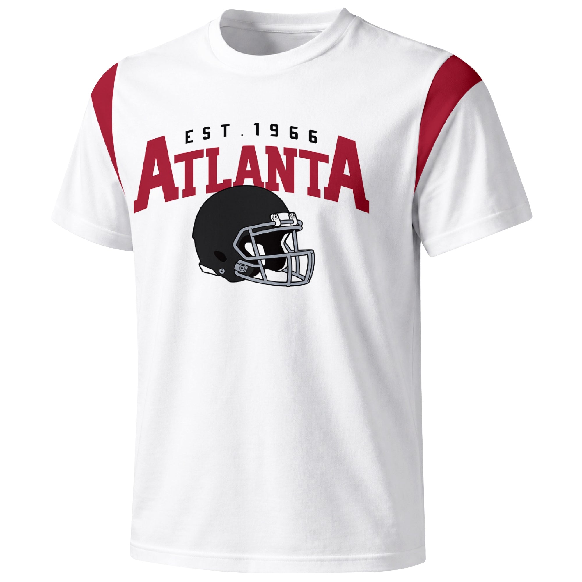 Atlanta varsity football T shirt in White showing the front city helmet design and contrast shoulder panels