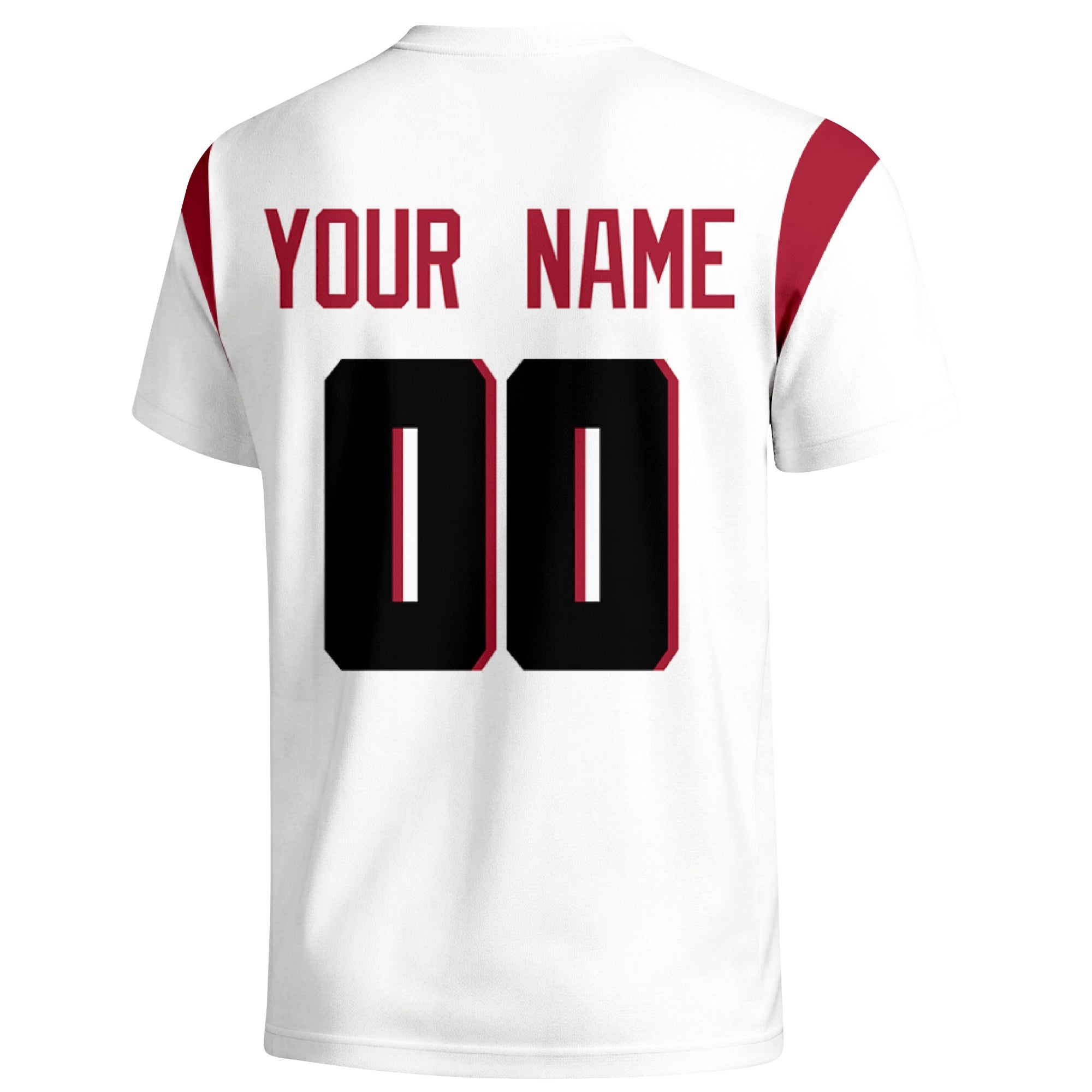 Atlanta personalized varsity football T shirt in White showing the back custom name and number