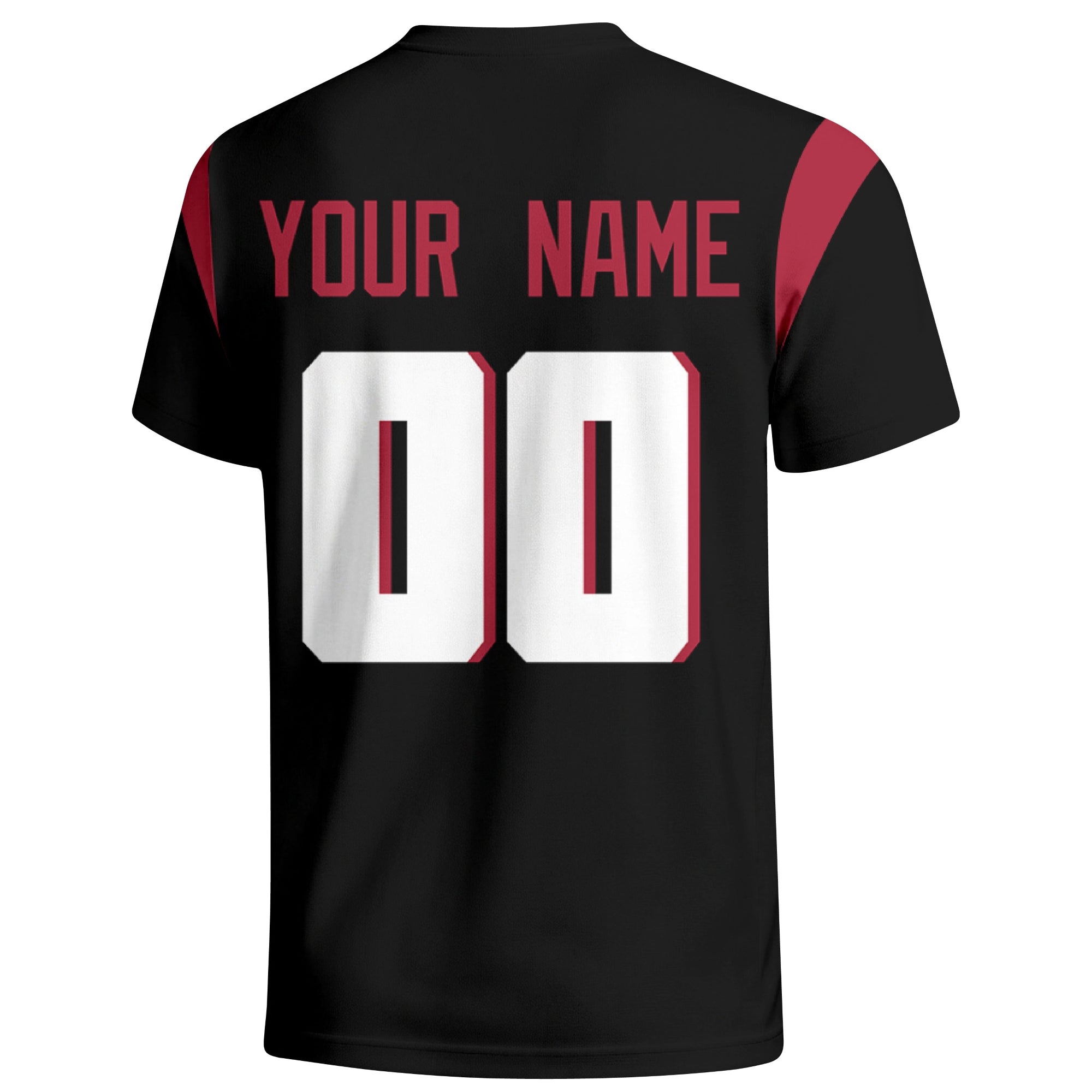 Atlanta personalized varsity football T shirt in Black showing the back custom name and number
