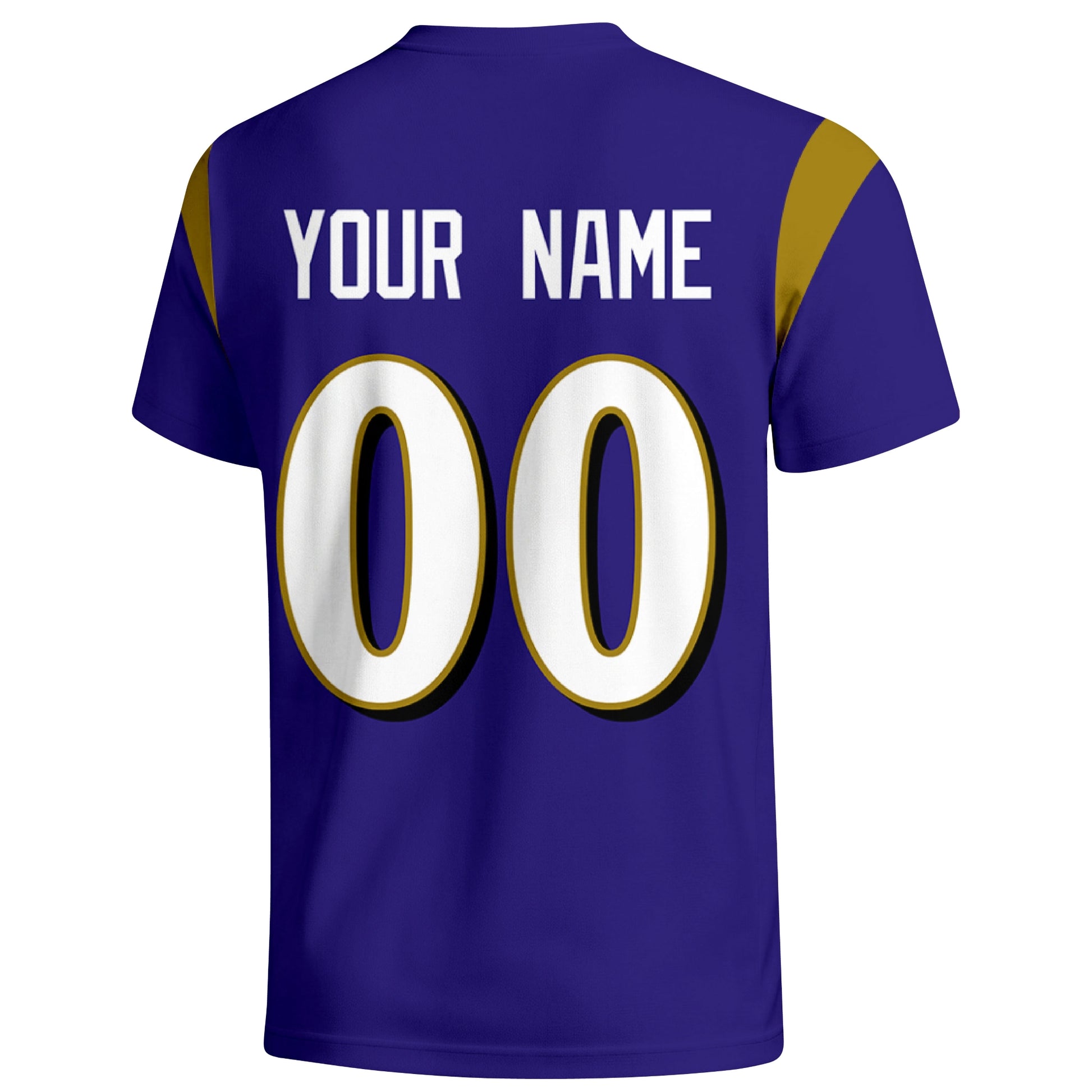 Baltimore personalized varsity football T shirt in Purple showing the back custom name and number