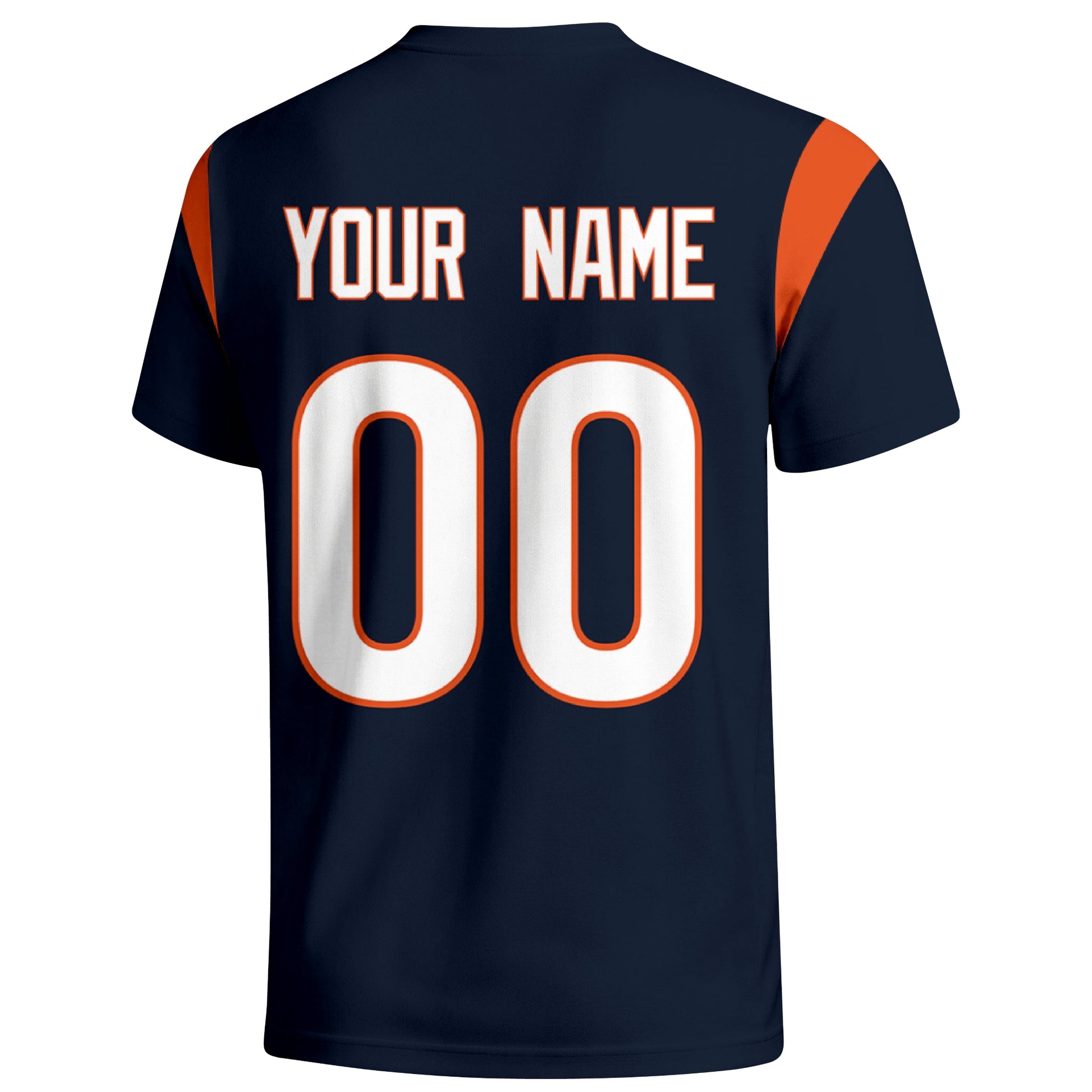 Chicago personalized varsity football T shirt in Navy showing the back custom name and number