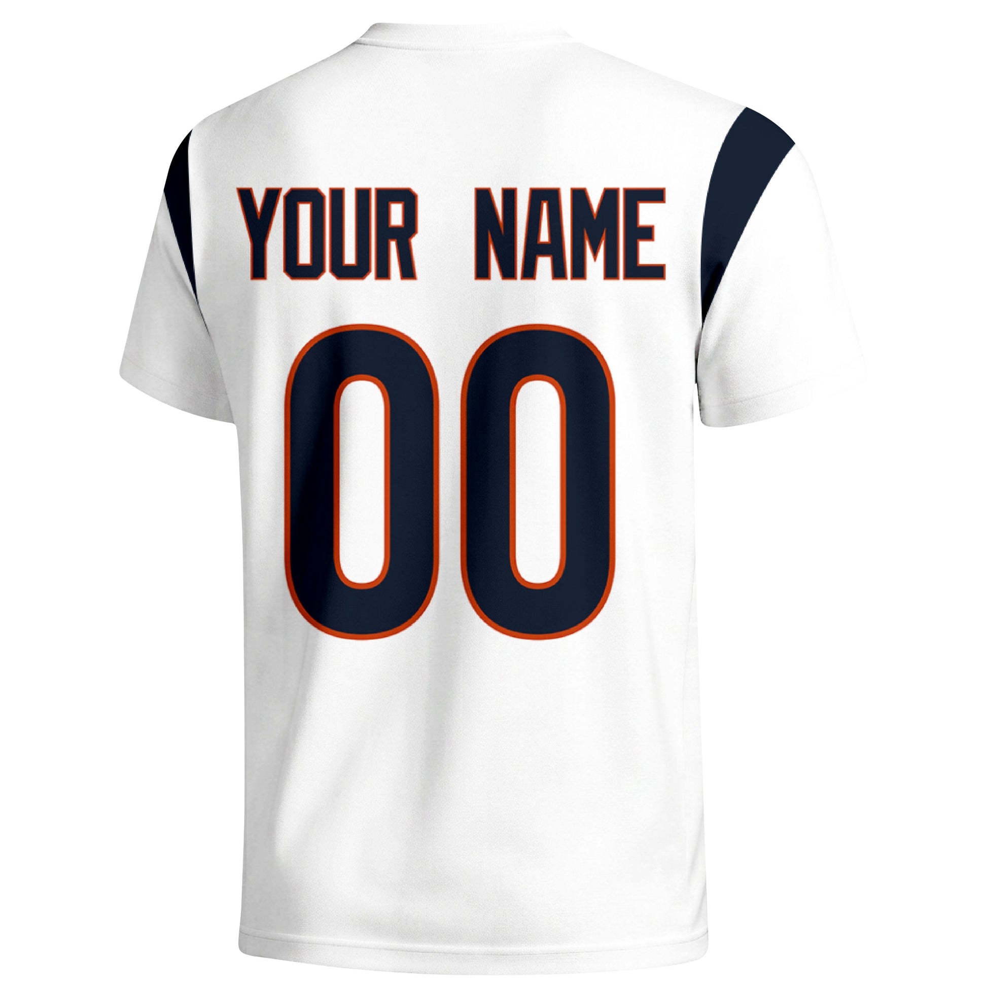Chicago personalized varsity football T shirt in White showing the back custom name and number